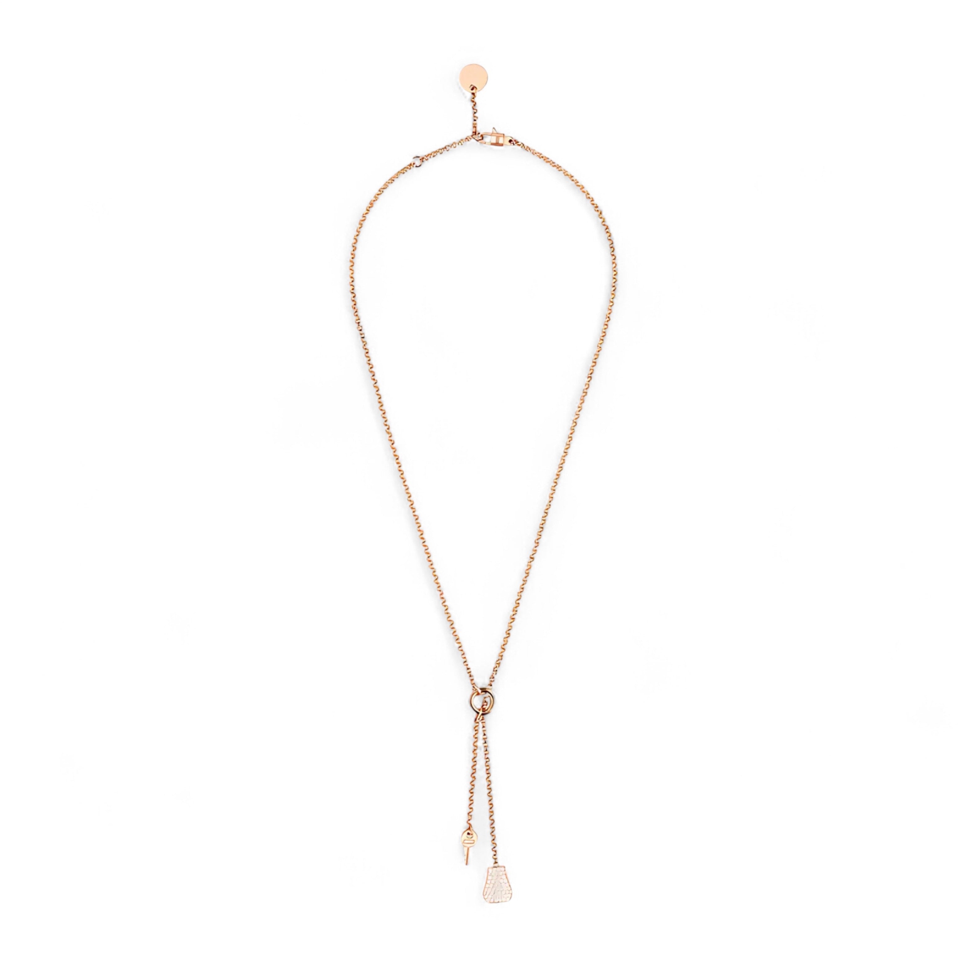 New Hermes Kelly Clochette Necklace pm dia 18k Rose Gold With Diamonds $11K