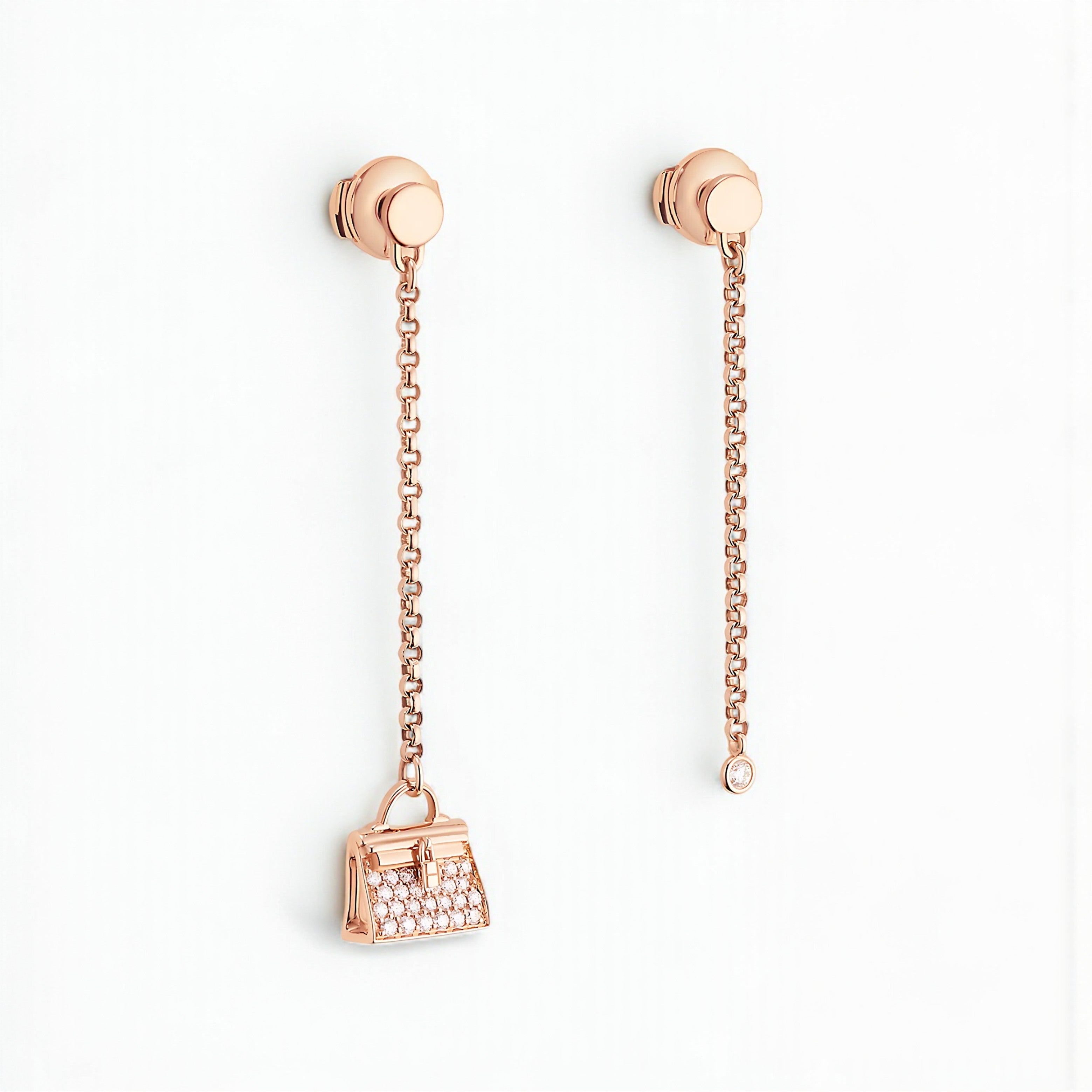 Hermes 18K Chaine Amulette Kelly Diamonds Rose Gold Ear Studs Earrings BNIB $10K
