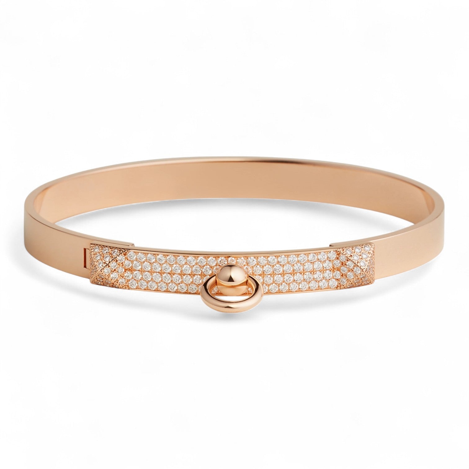NEW Hermes Collier De Chien Bracelet Rose Gold Full Paved Diamond Small SH $60K
