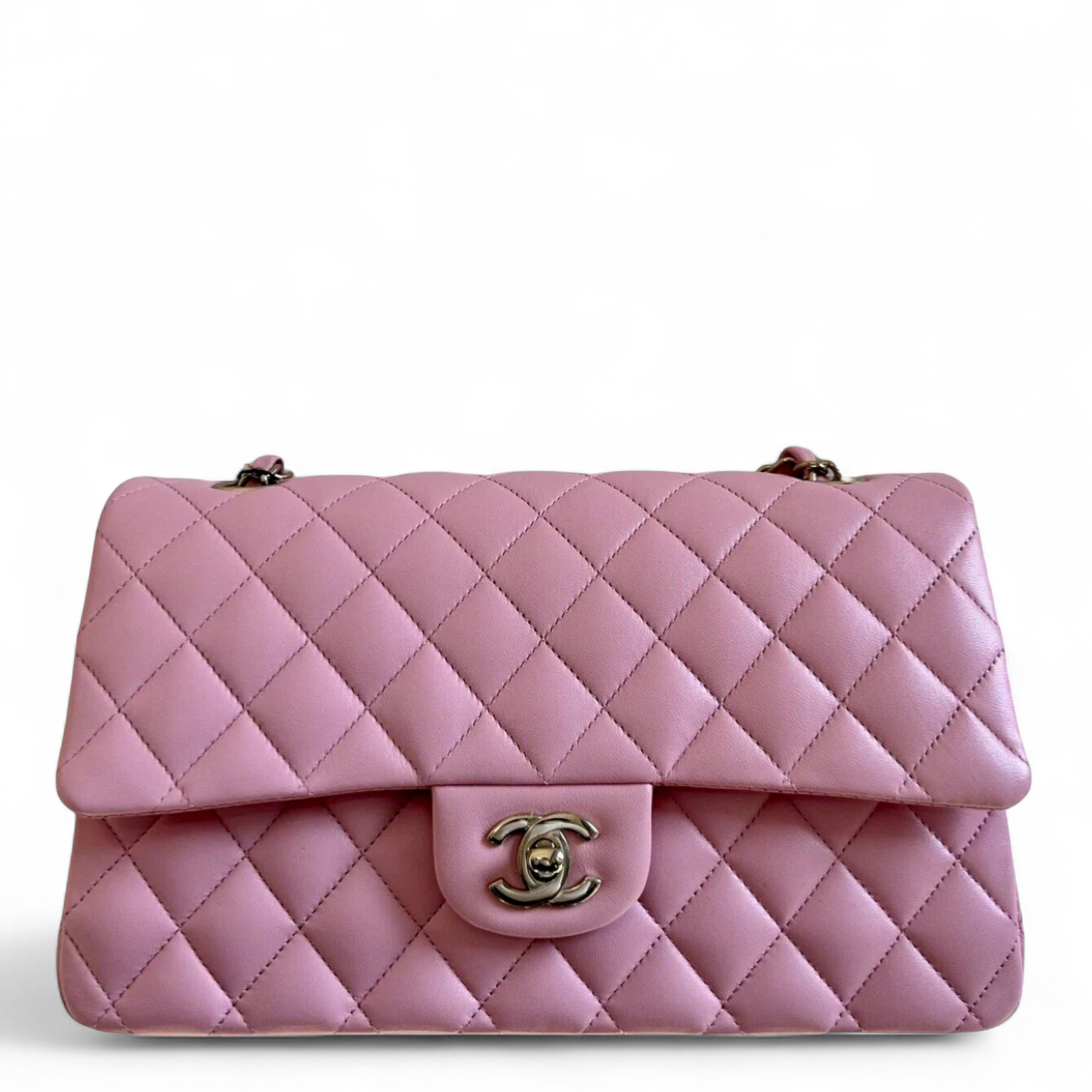 Chanel Classic Flap Bag Medium Rose Sakura Pink 22K Lambskin Champagne Gold HW