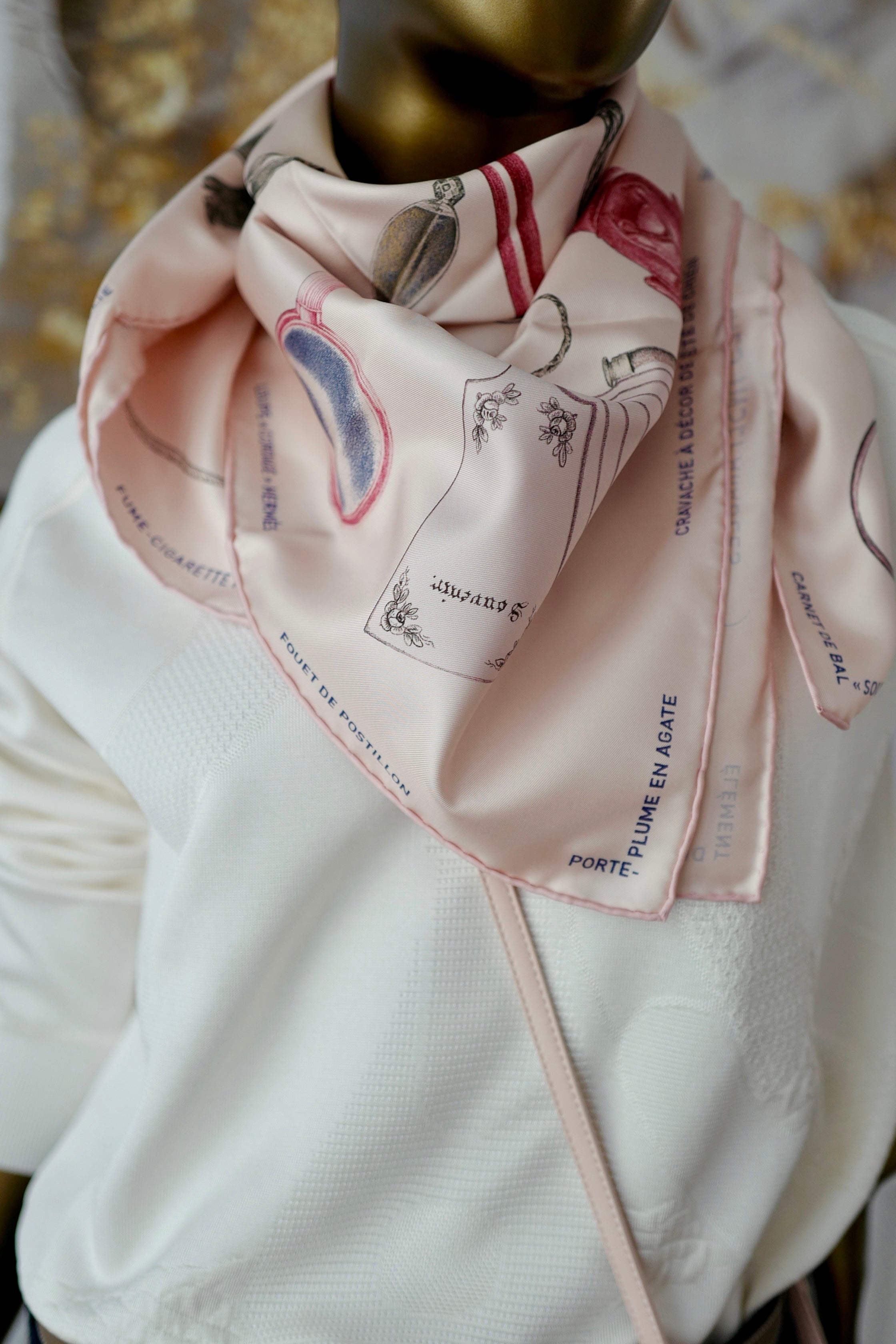 NEW Hermes Nous Sommes Inseparables scarf 90 rose thé / rouge H / bronze