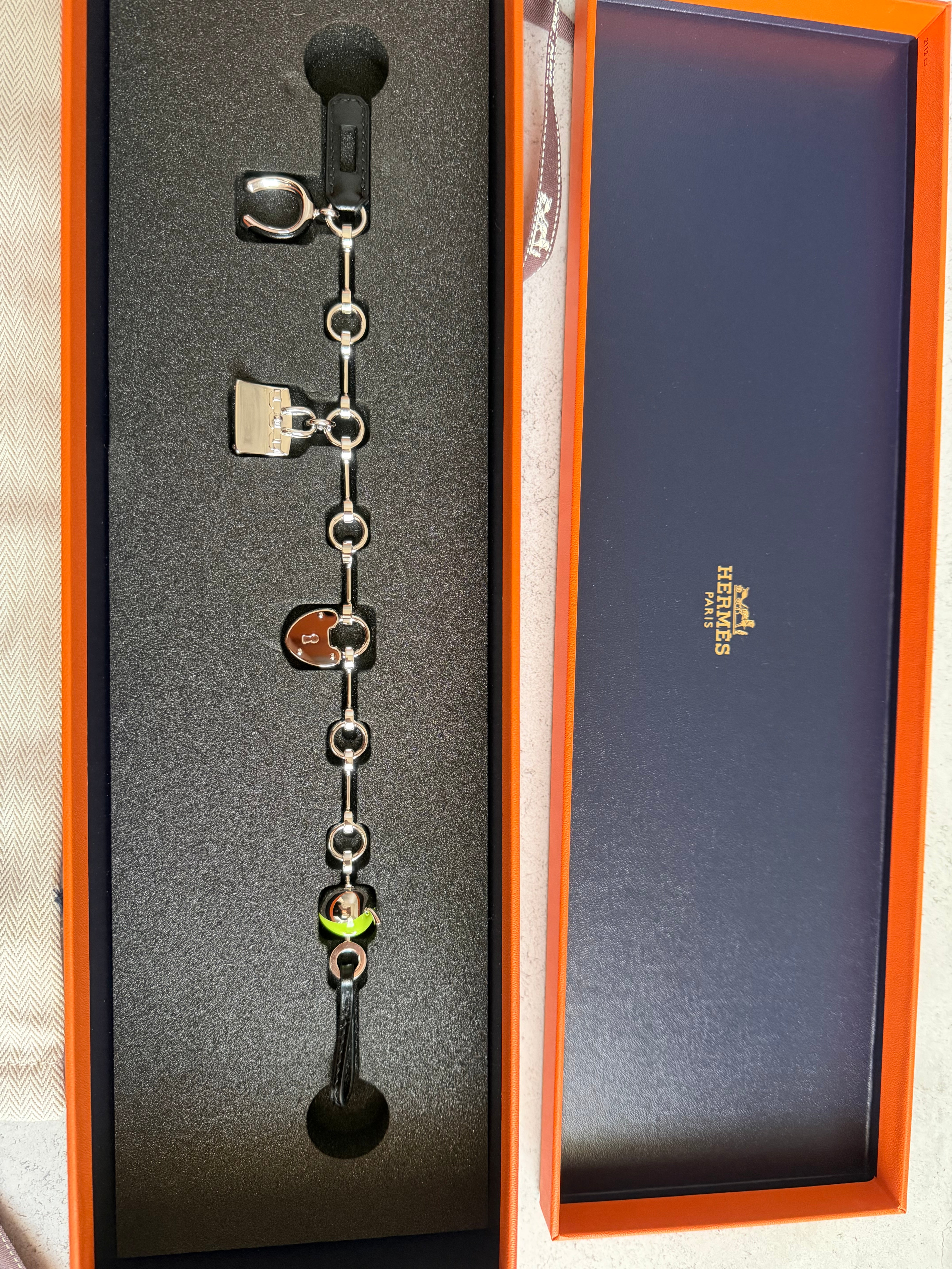 BNIB Hermès Bag Charm Accessory Bijou De Birkin N1 Box Calfskin AA Noir Grany