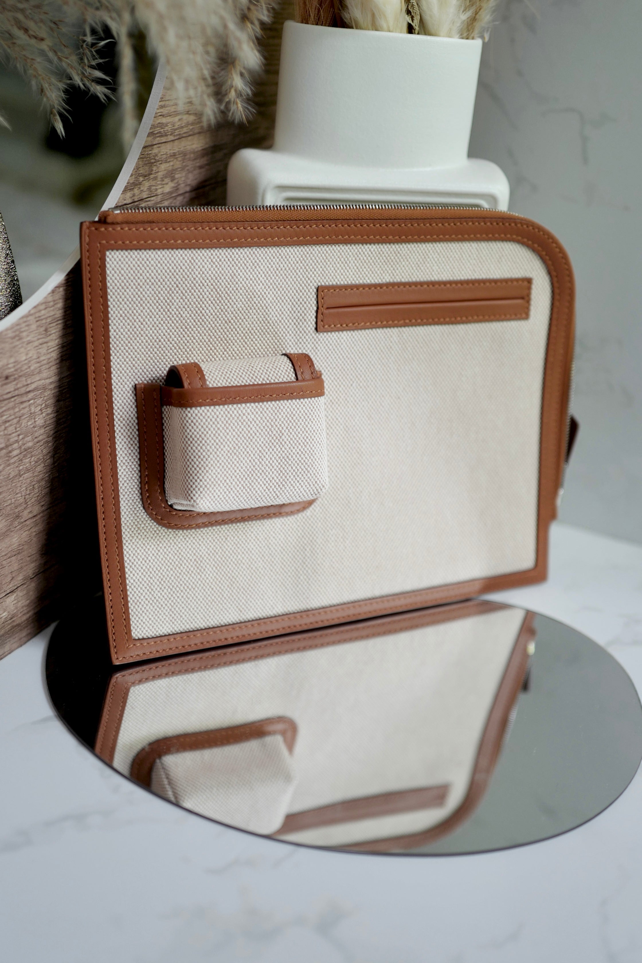 BNIB Hermès H Swift Canvas Cargo Travel Pouch in Ecru-Gold with Palladium HW