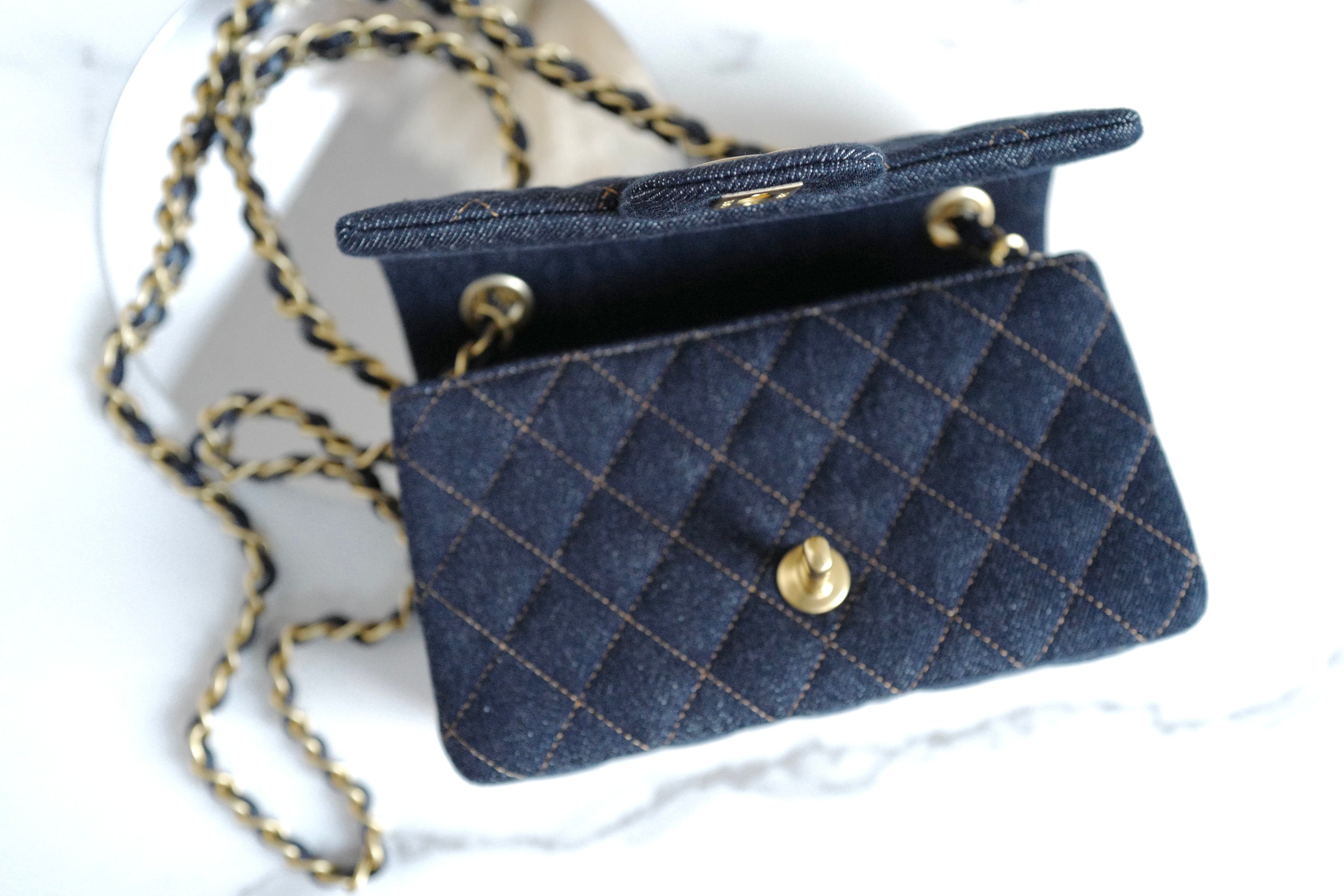 BNIB Chanel 25c Classic Mini Flap Bag in Denim Dark Blue Gold Hardware