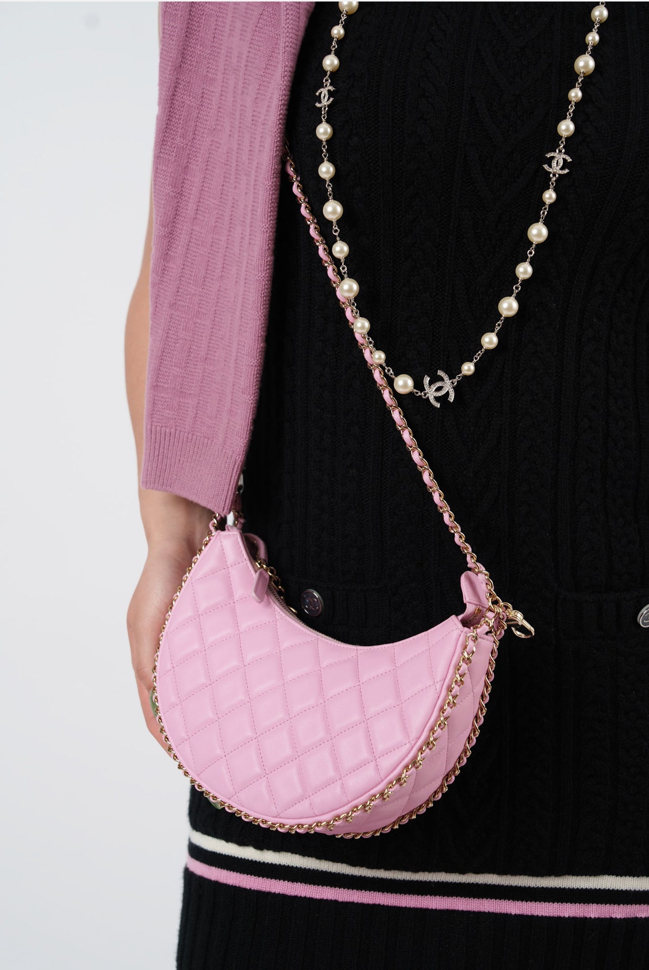 Chanel 23P Small Half Moon Hobo Bag In Lilac Pink With Gold Hardware