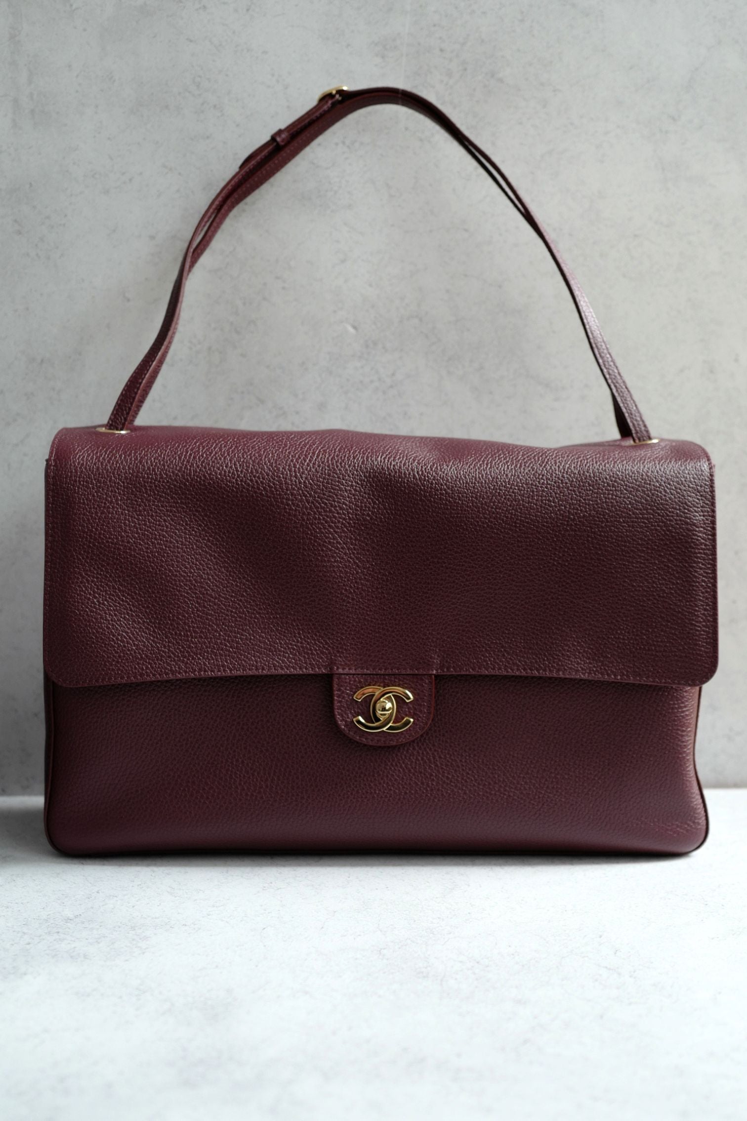 Chanel 26S Matthieu Blazy's Maxi 38 Flapbag Burgundy Grained Calfskin GHW