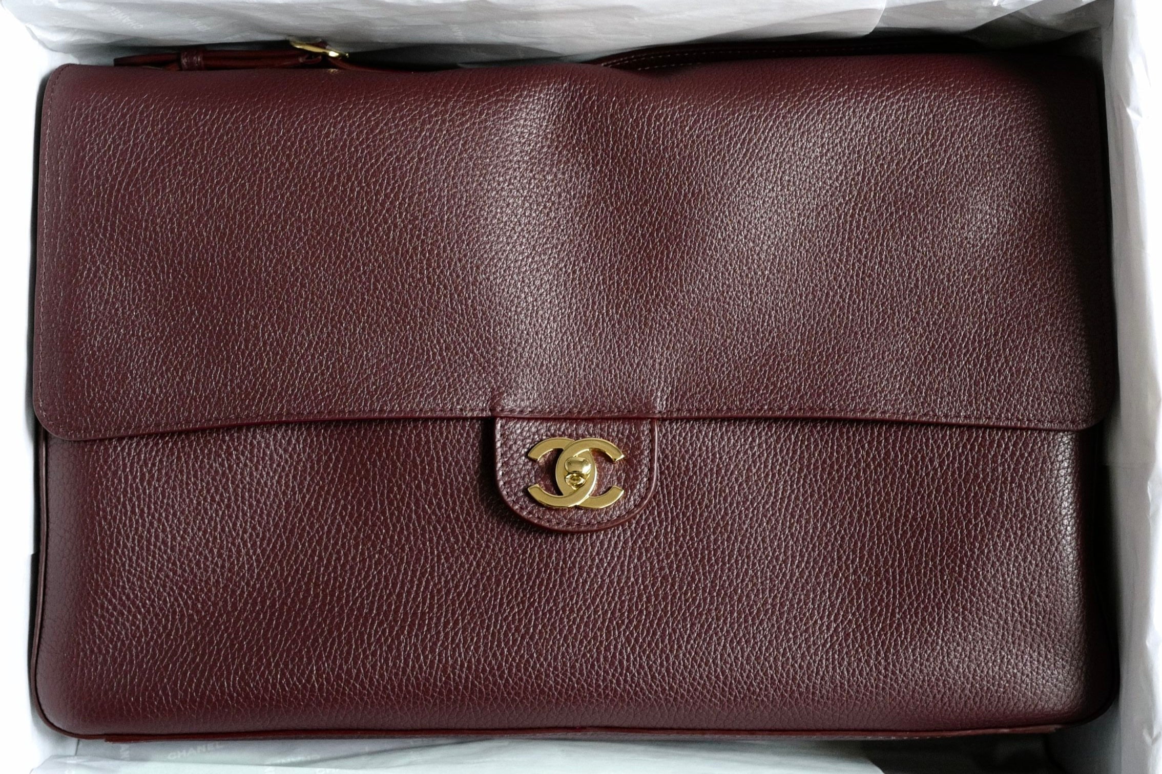 Chanel 26S Matthieu Blazy's Maxi 38 Flapbag Burgundy Grained Calfskin GHW