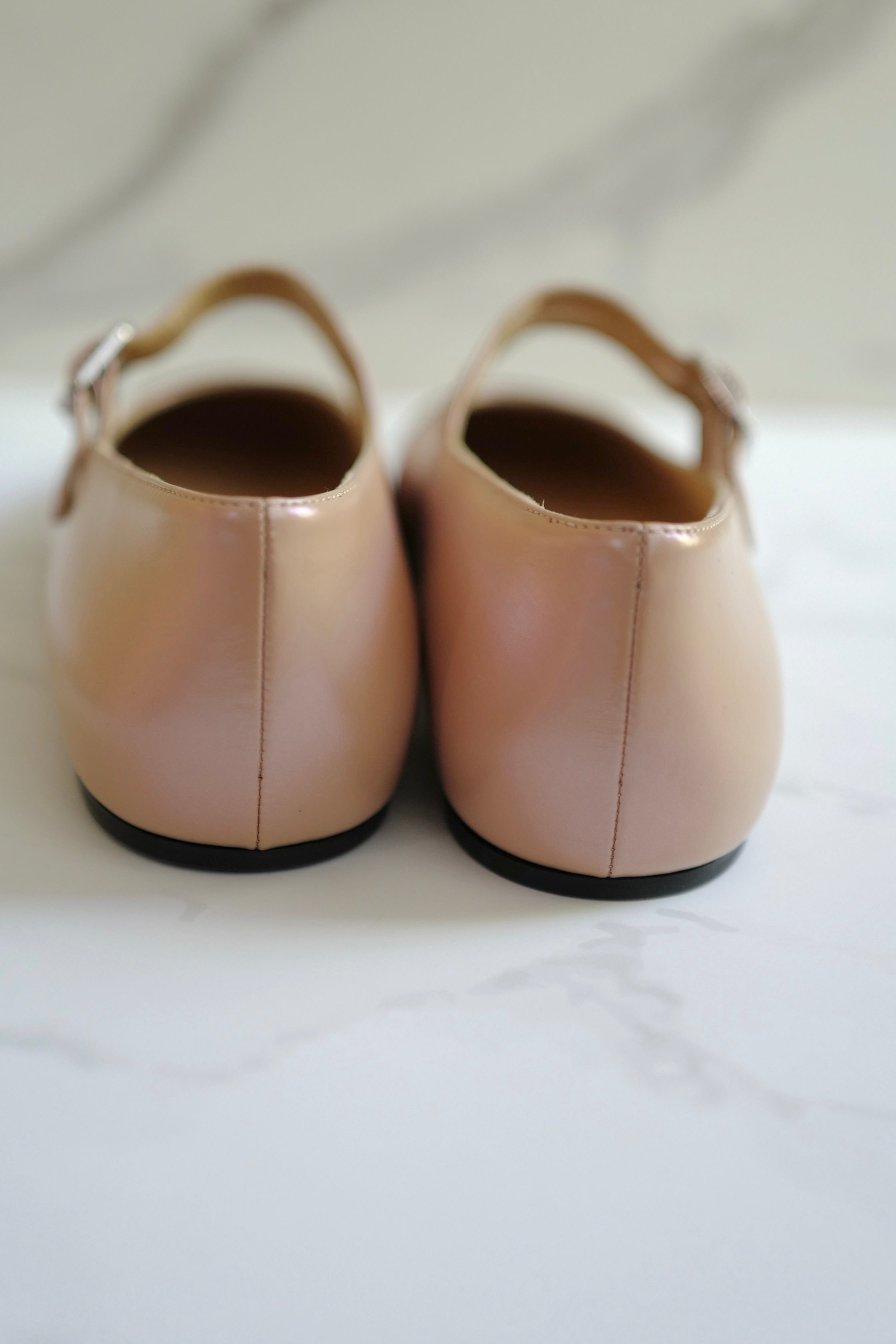 Chanel Lambskin Leather Mary Janes Flats Beige & Black With Straps Size 39