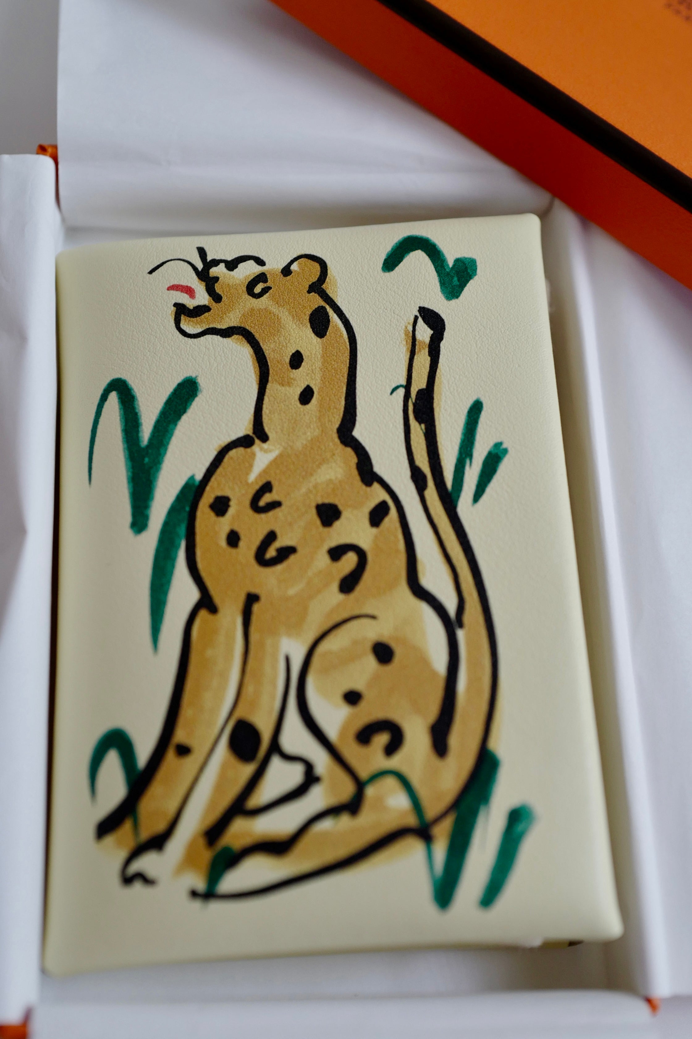 BNIB Hermes Calvi Duo in Spring Panther Veau Swift Card Holder PHW