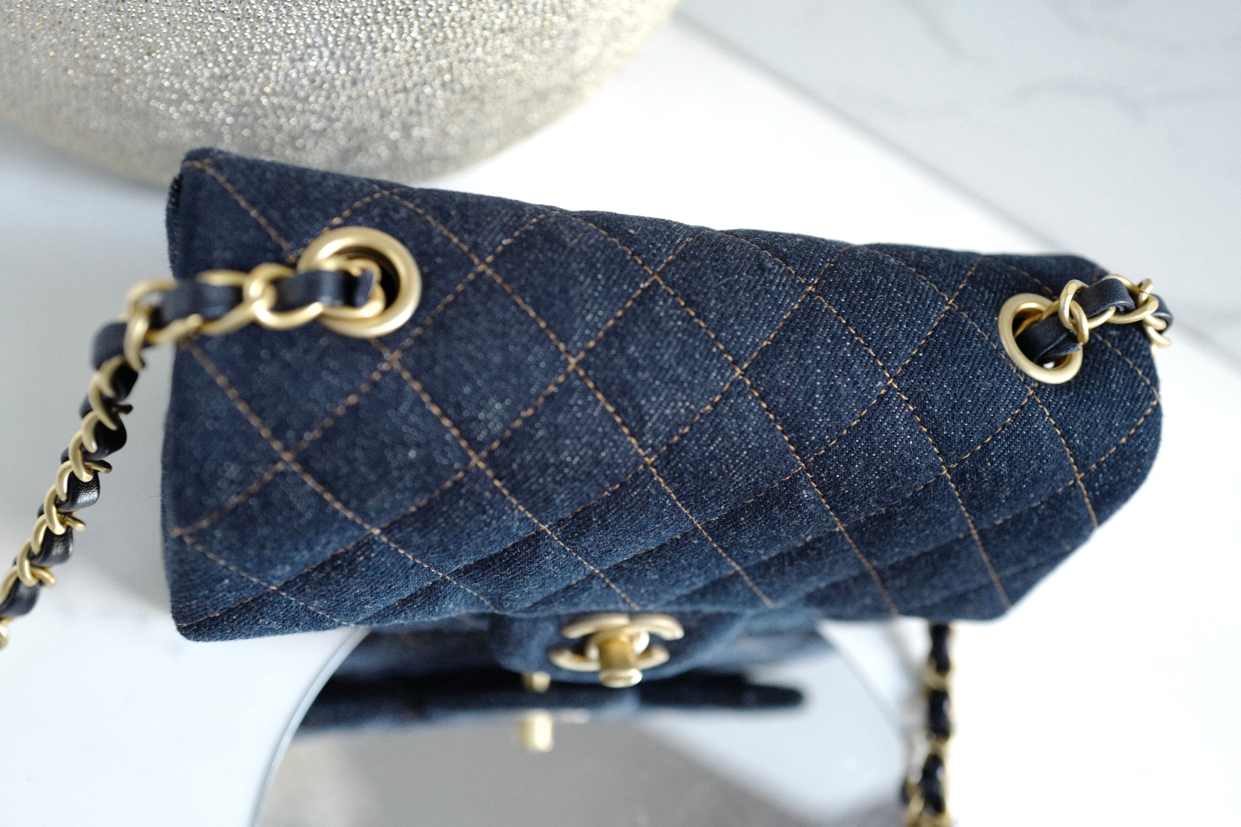 BNIB Chanel 25c Classic Mini Flap Bag in Denim Dark Blue Gold Hardware
