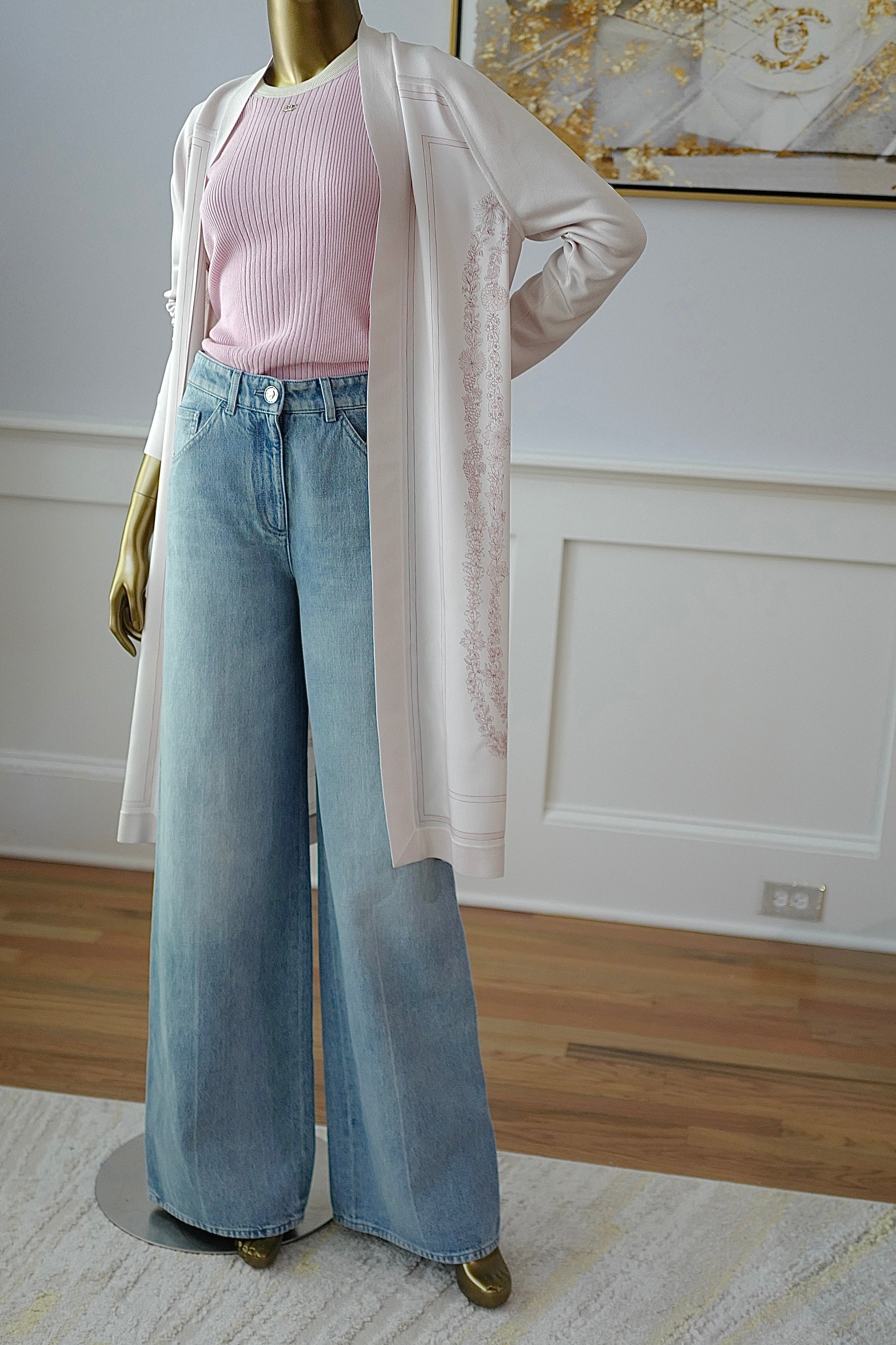 Chanel Printemps 25S CC Sequins Denim Jeans Wide Leg size 38