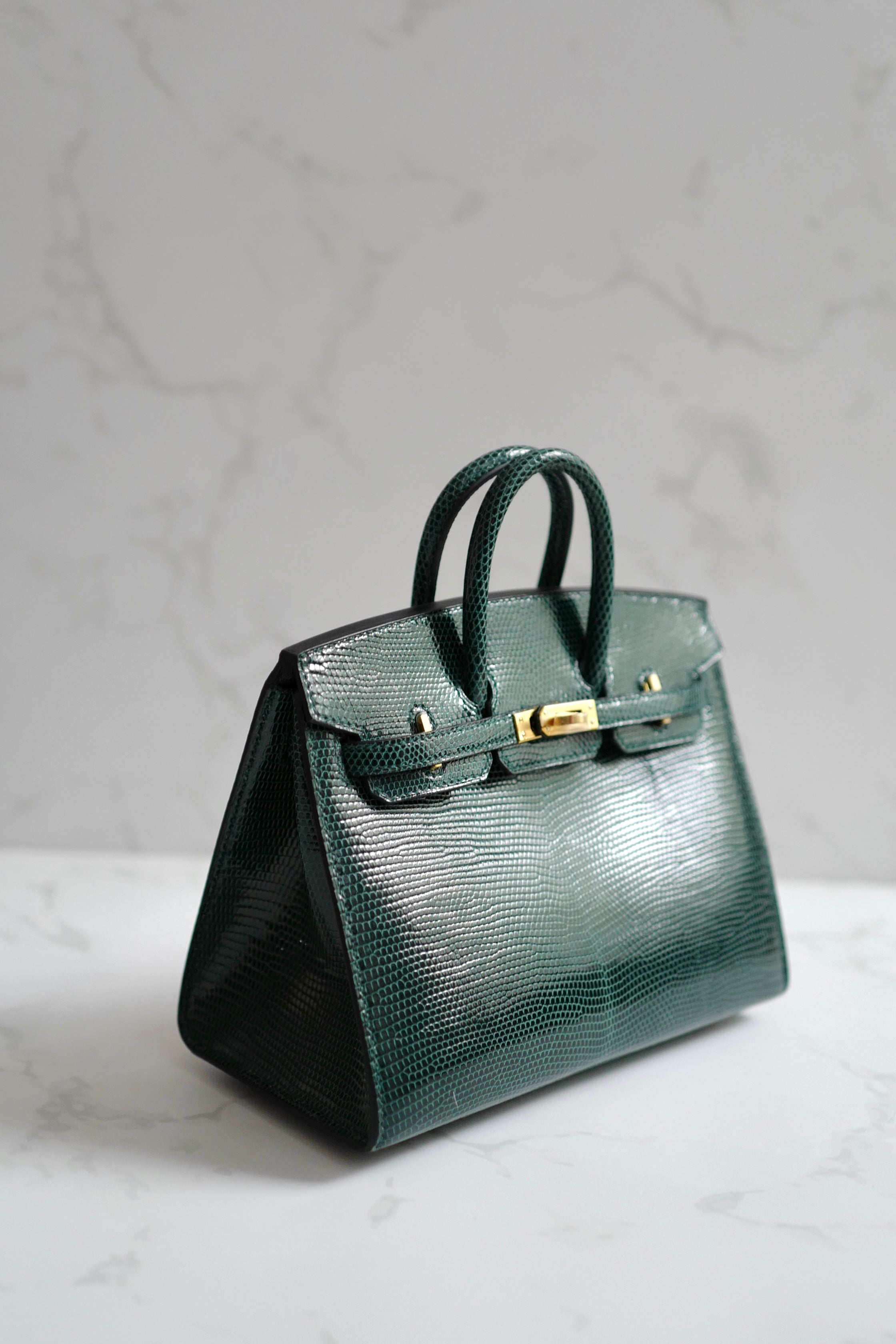 Hermes BIRKIN 20 Lizard Lisse in Vert Cypress Gold Hardware