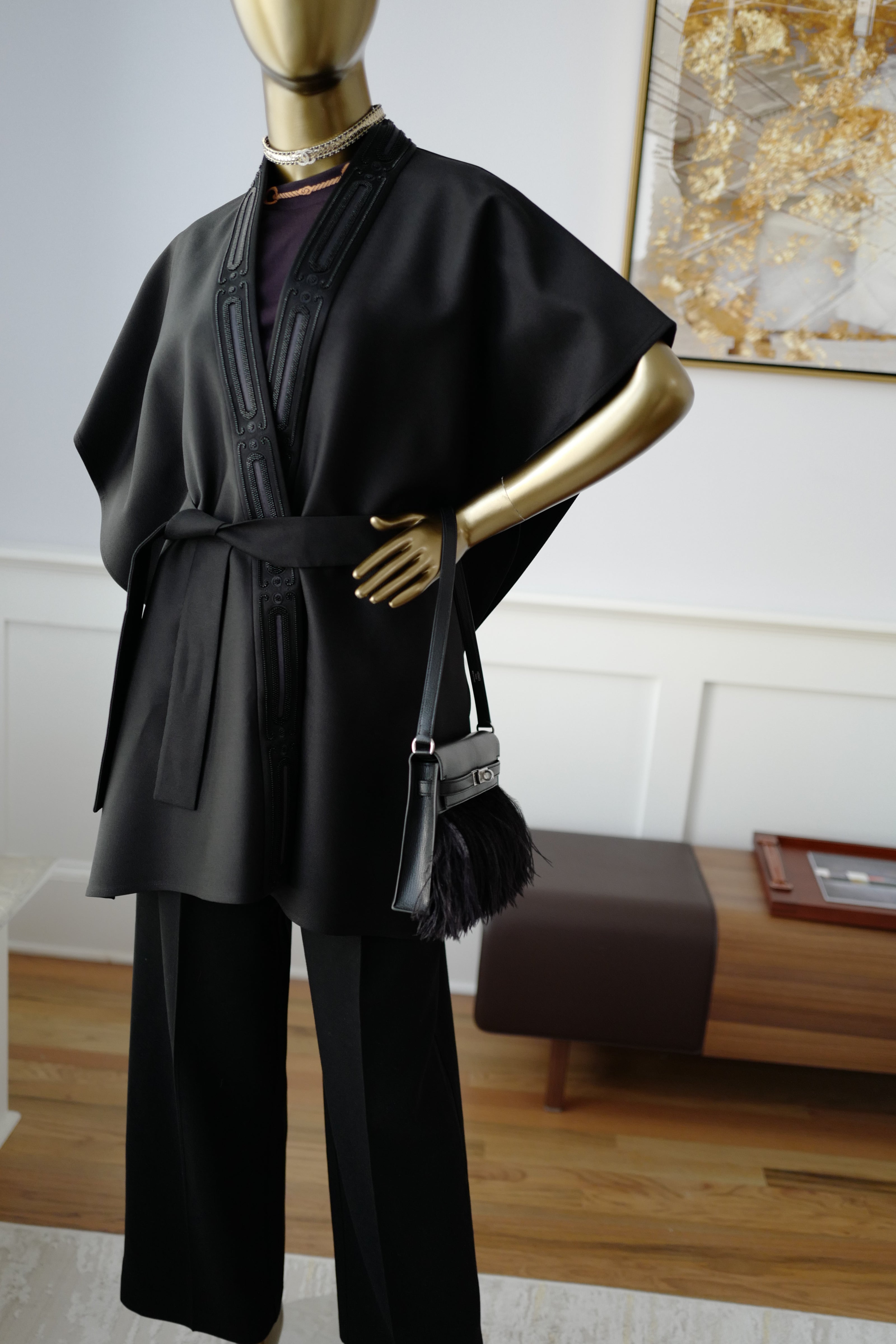 NEW Hermes Embroidered Long Poncho Vest Size 34 Noir Black Over $7K Retail