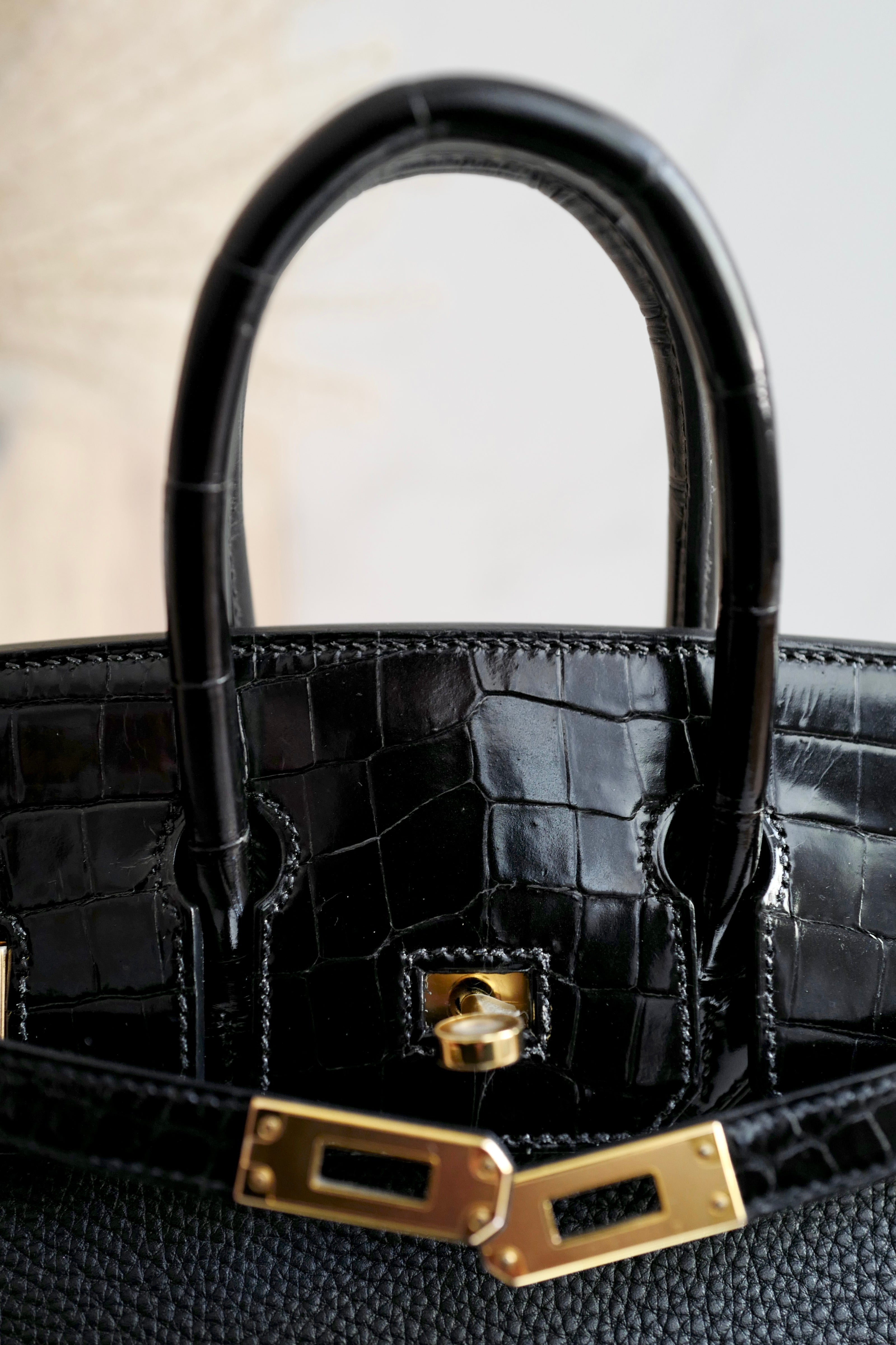 Hermes Birkin 25 touch shiny niloticus in noir/black gold hw Complete with Receipt