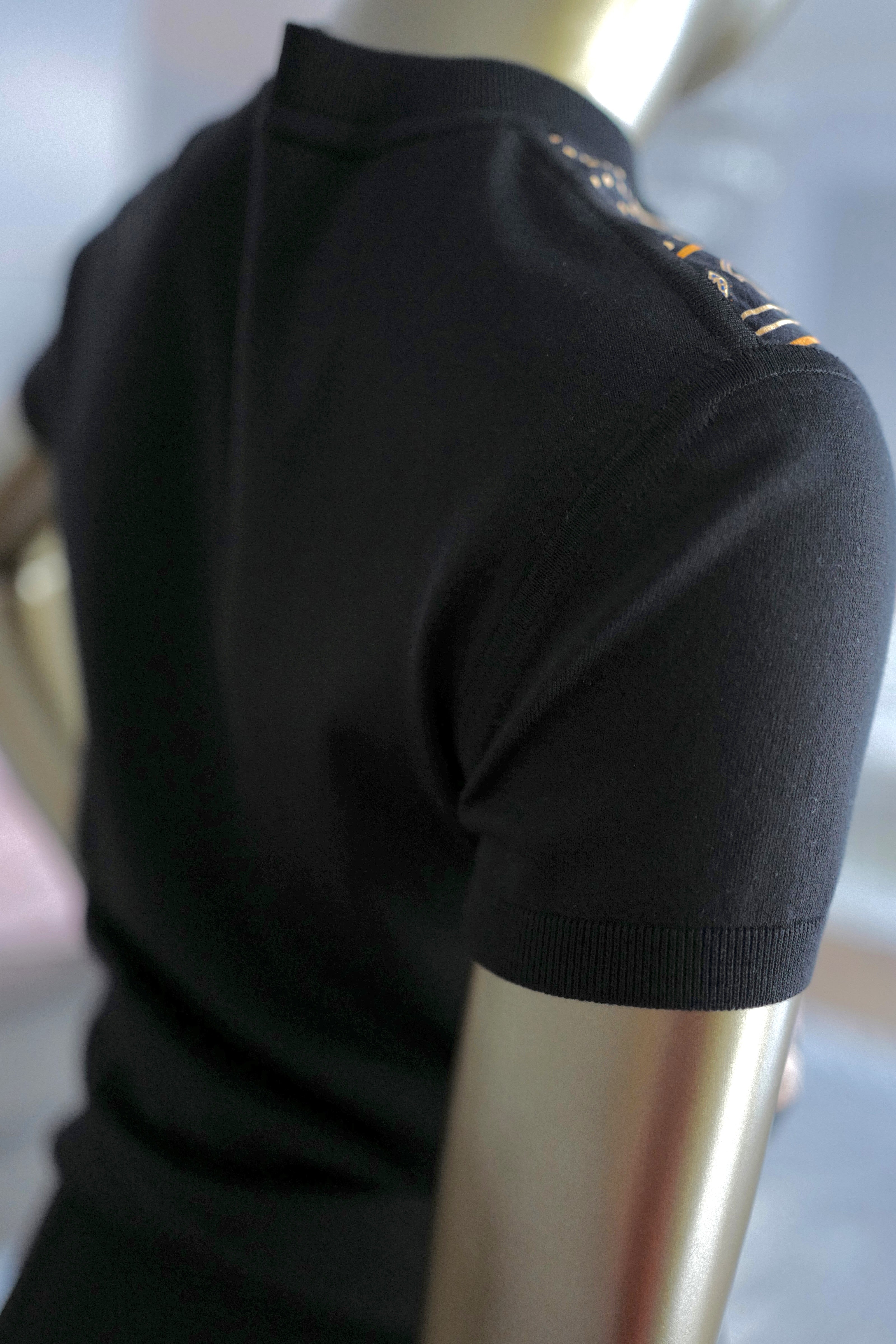 NEW Hermes Eperon D’or Bandana Short-sleeve Twillaine Pullover Noir Black sz 34