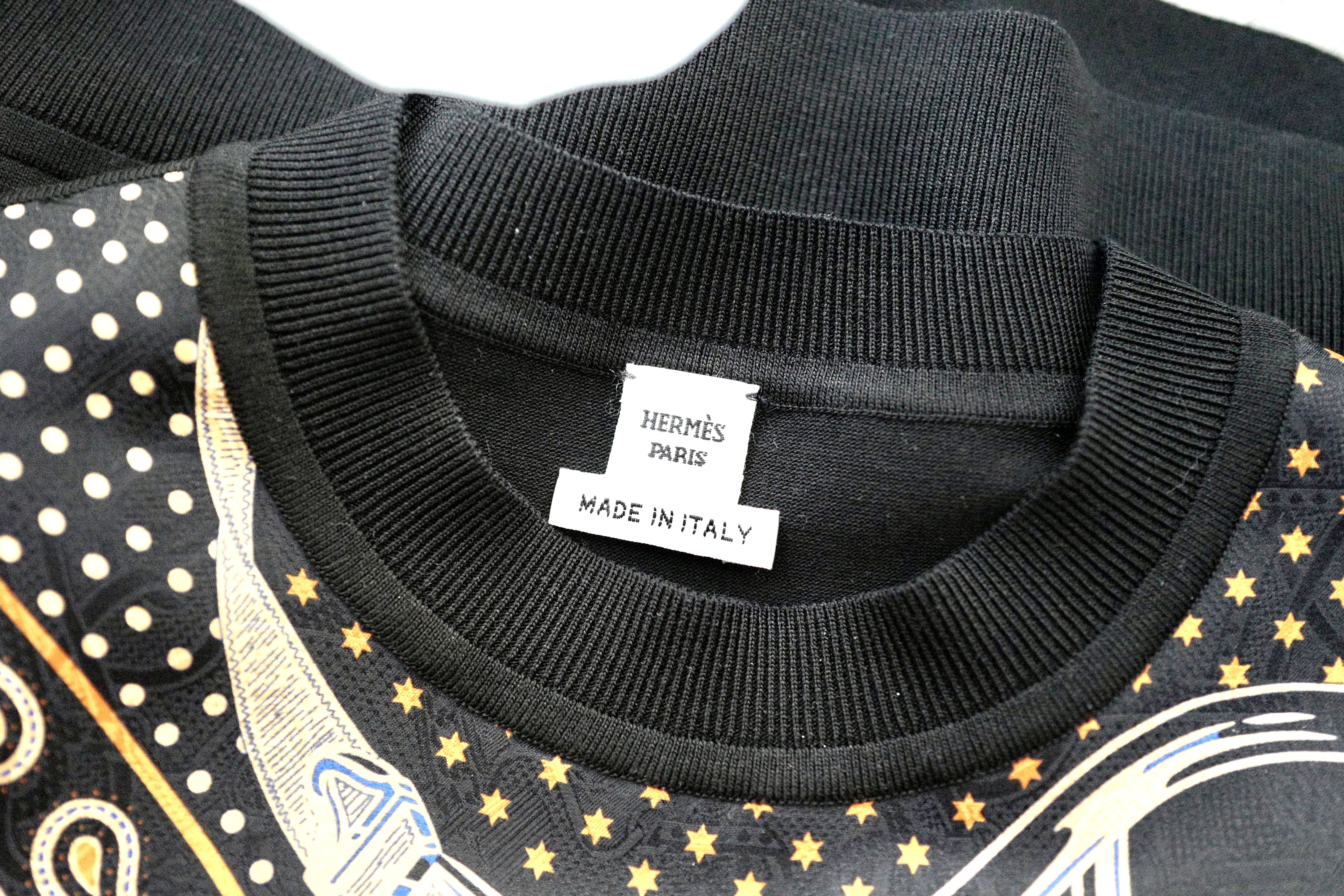 NEW Hermes Eperon D’or Bandana Short-sleeve Twillaine Pullover Noir Black sz 34