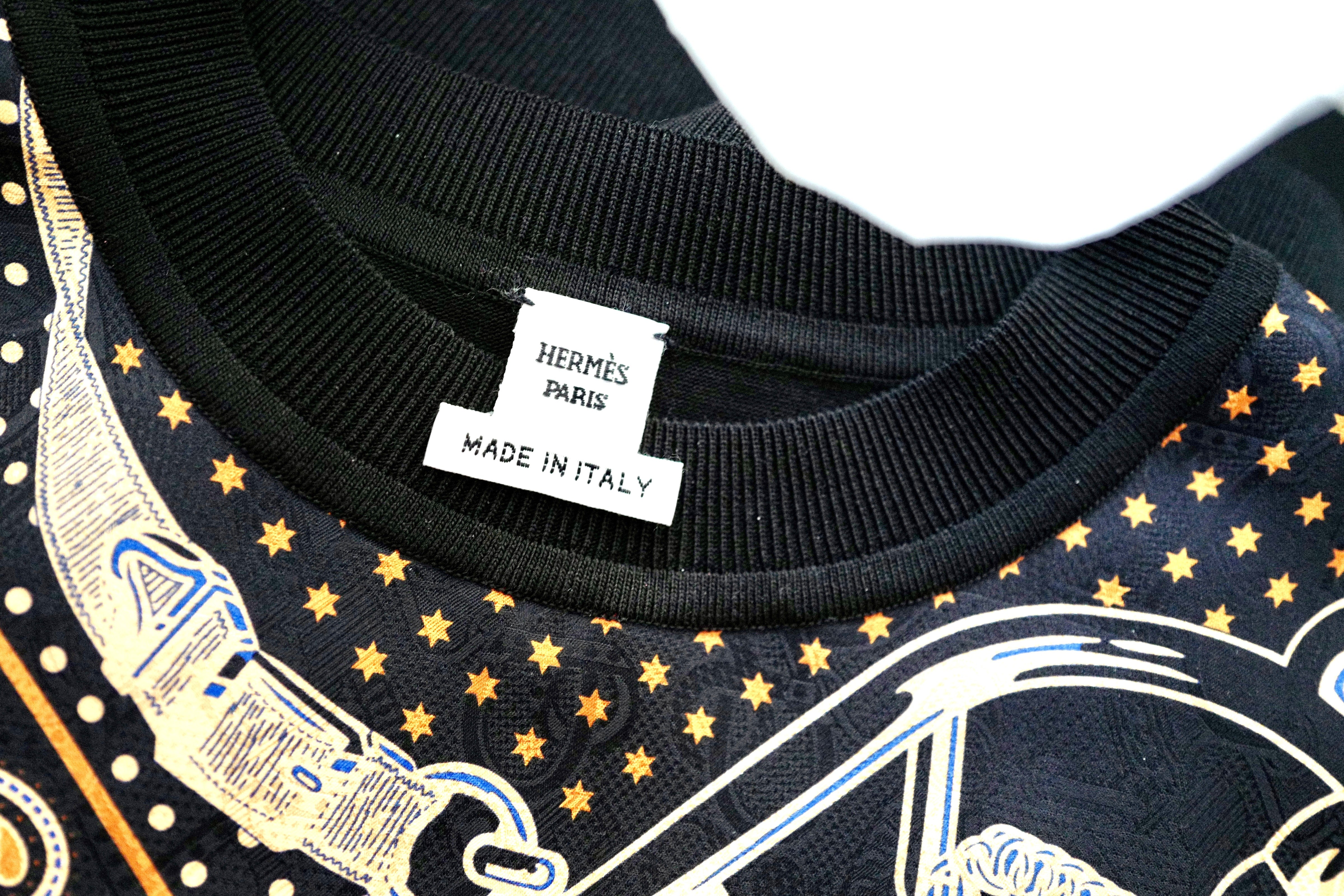 NEW Hermes Eperon D’or Bandana Short-sleeve Twillaine Pullover Noir Black sz 34