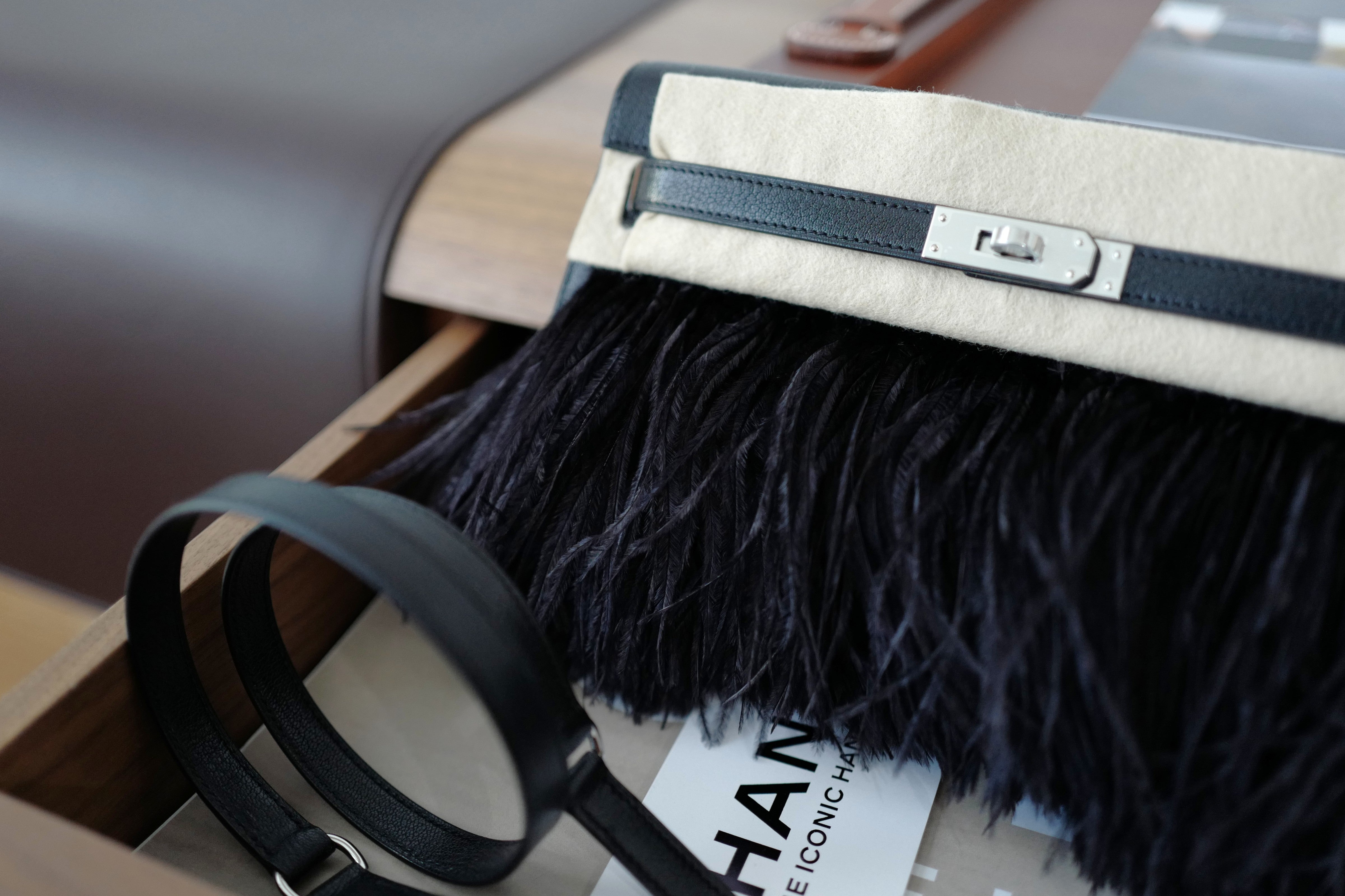 BNIB Hermes Kelly Elan Folie Black In Chevre Leather & Ostrich Feathers PHW