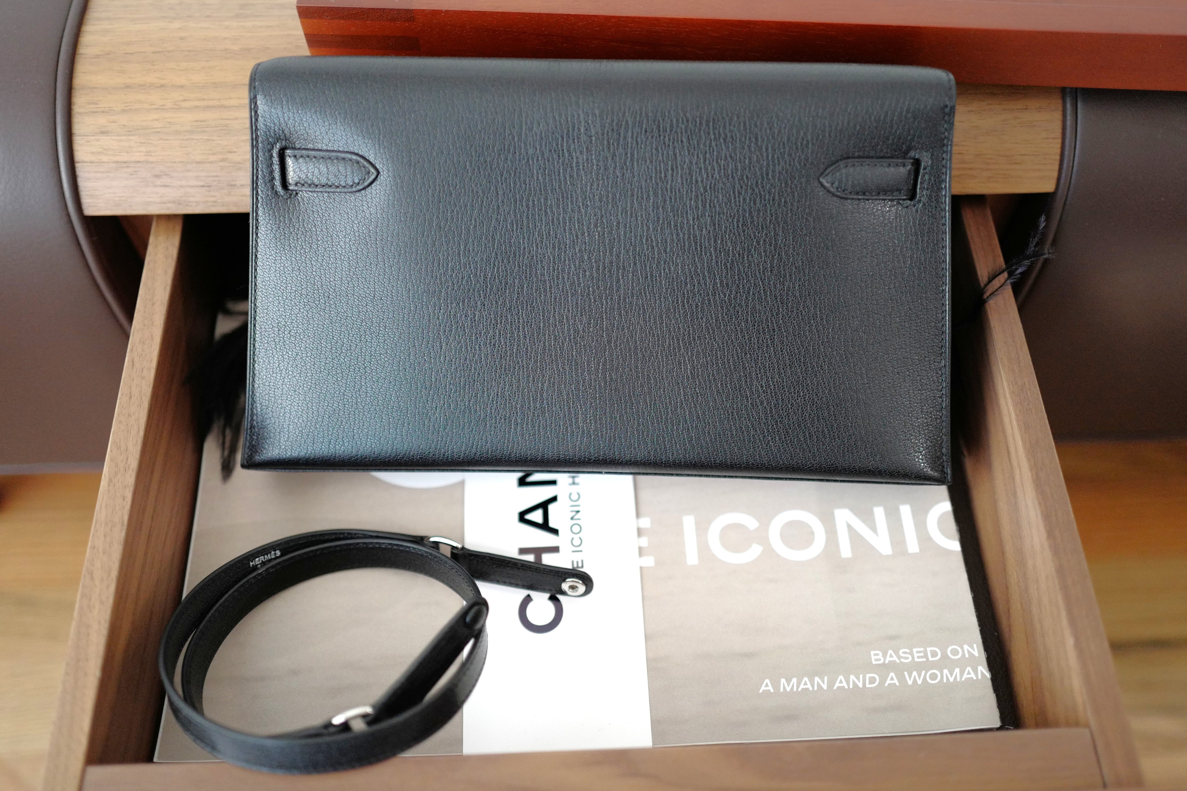 BNIB Hermes Kelly Elan Folie Black In Chevre Leather & Ostrich Feathers PHW