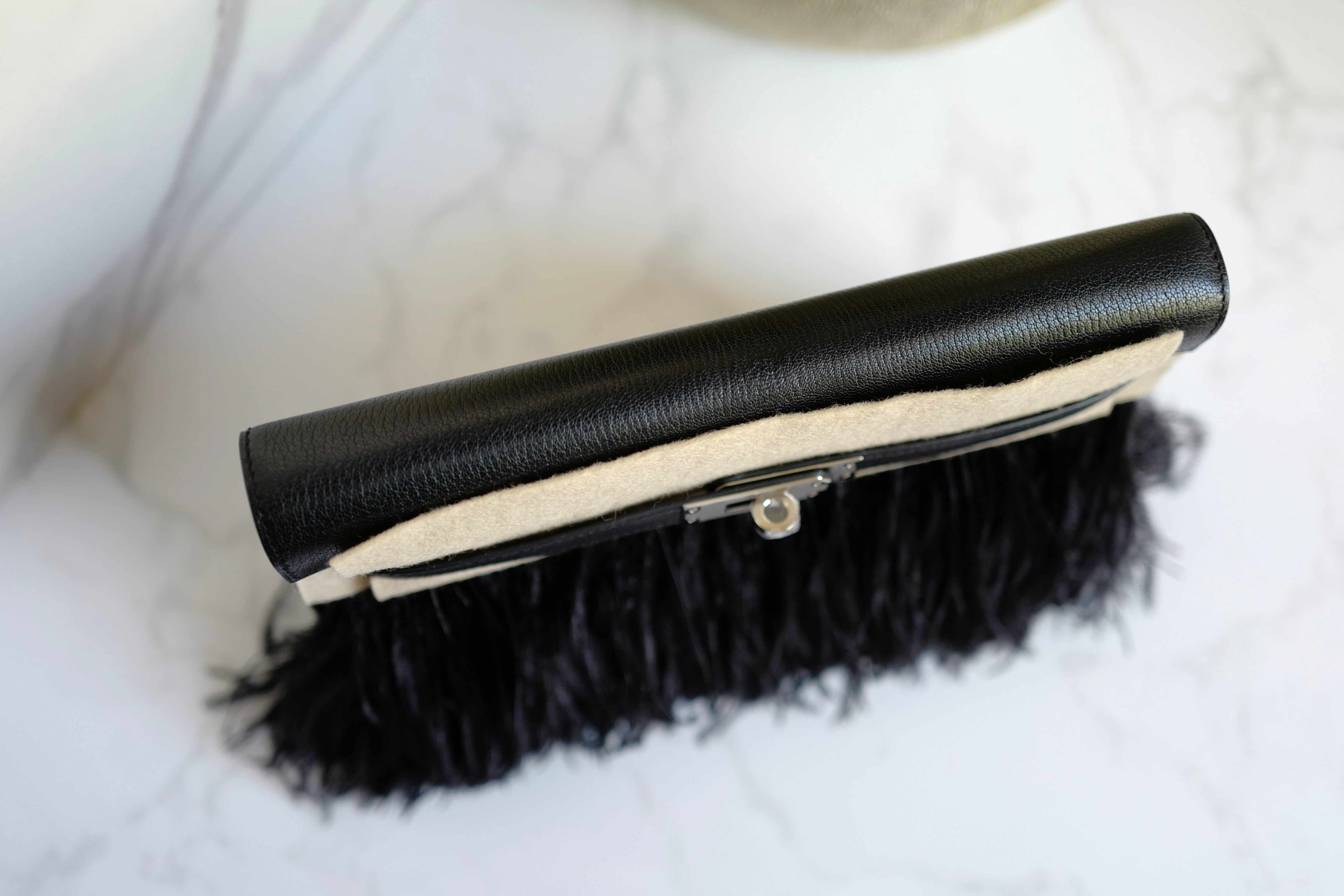 BNIB Hermes Kelly Elan Folie Black In Chevre Leather & Ostrich Feathers PHW