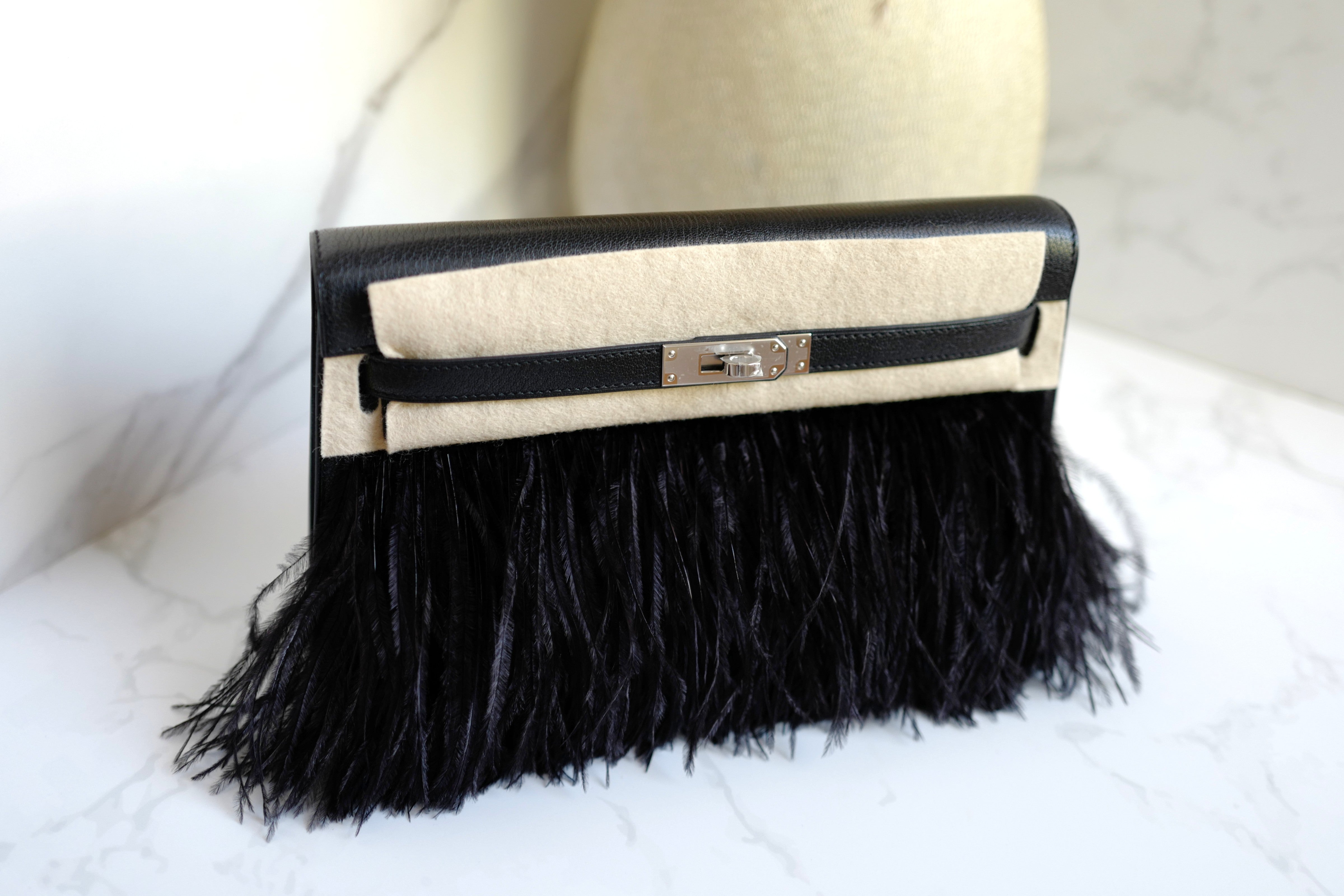 BNIB Hermes Kelly Elan Folie Black In Chevre Leather & Ostrich Feathers PHW