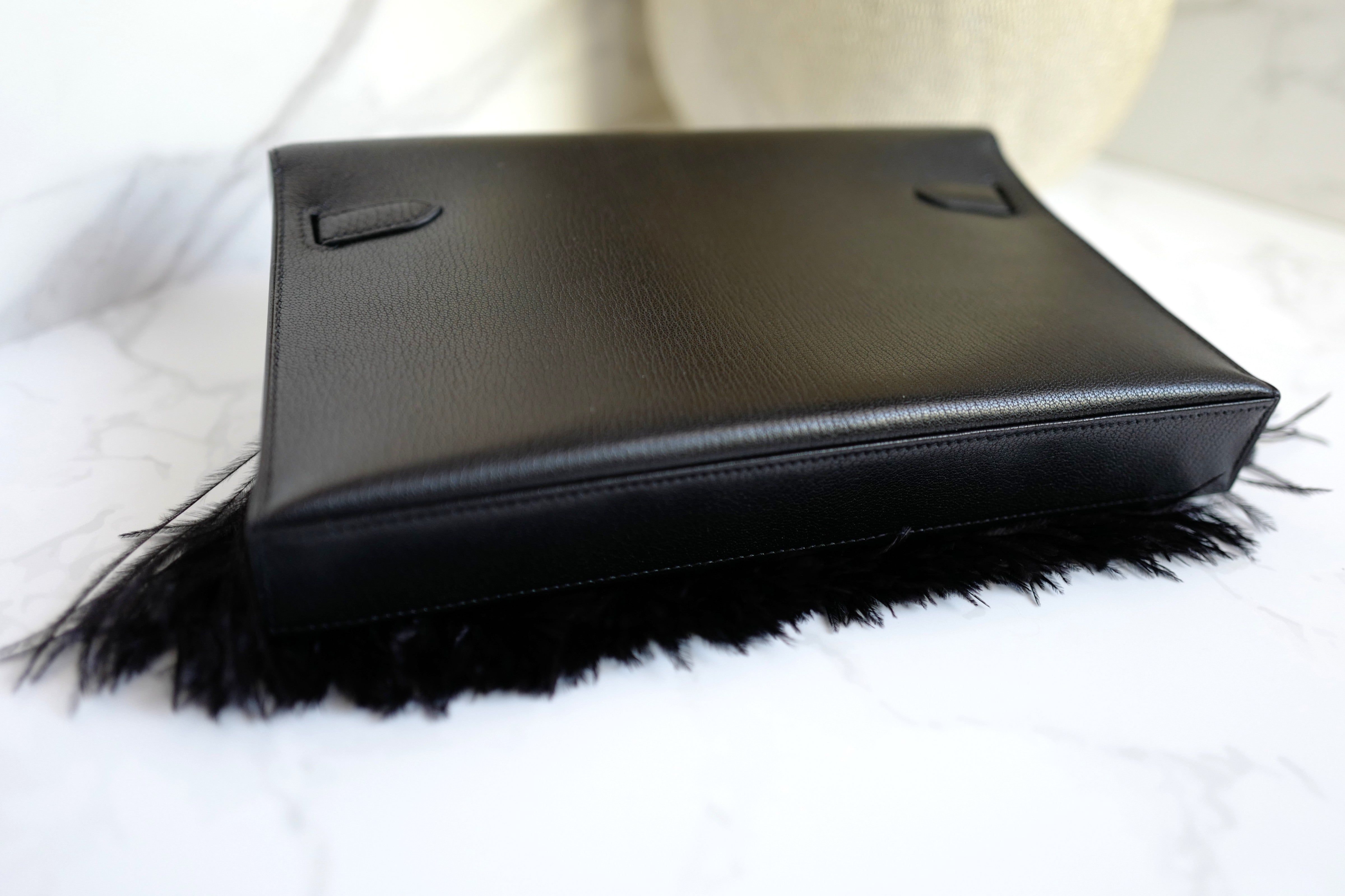 BNIB Hermes Kelly Elan Folie Black In Chevre Leather & Ostrich Feathers PHW