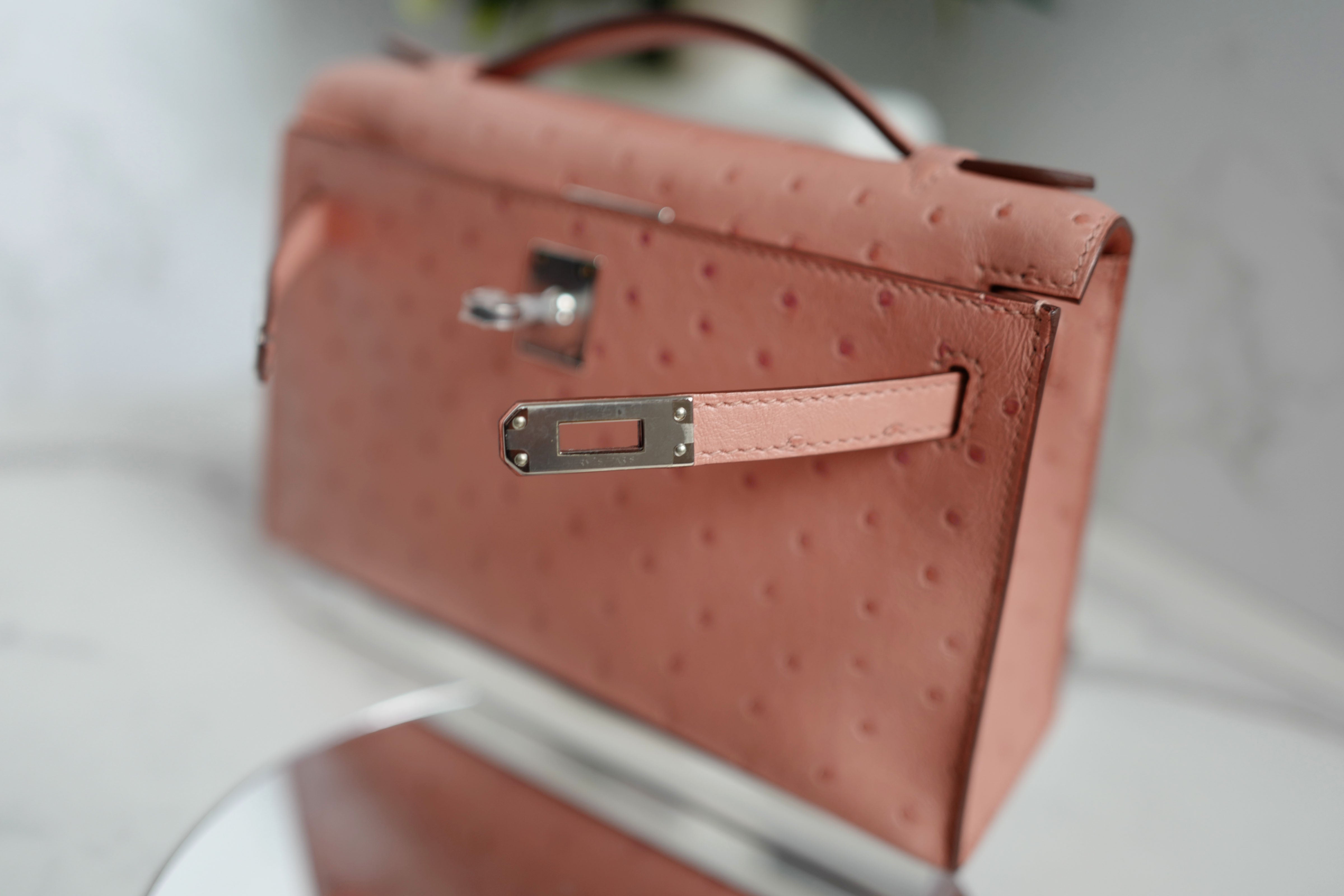 BNIB Hermès Kelly Pochette Clutch Terre Cuite Ostrich with Palladium Hardware