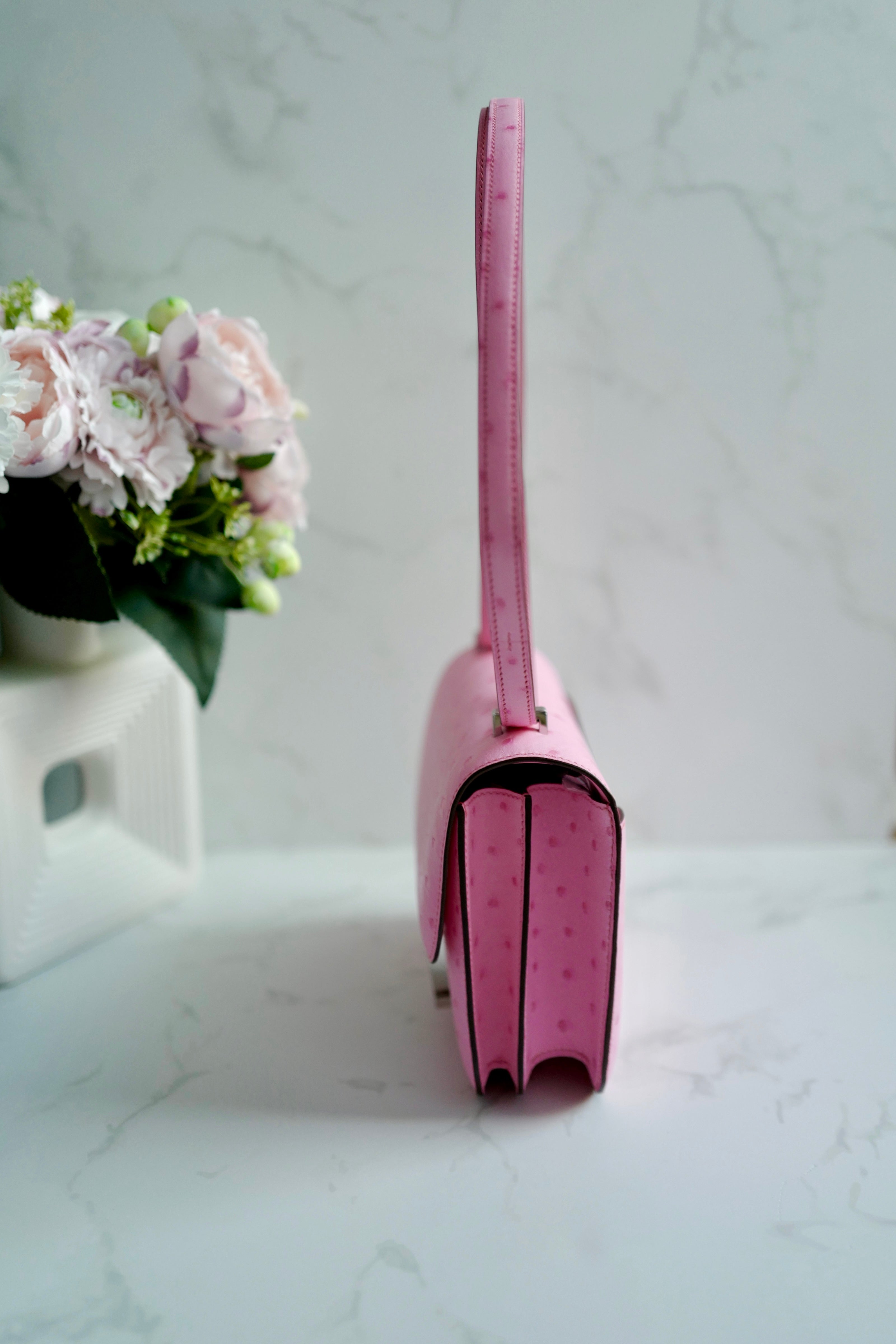 NEW Hermes Constance III Mini Mirror Ostrich Rose Bubblegum W Complete Receipt