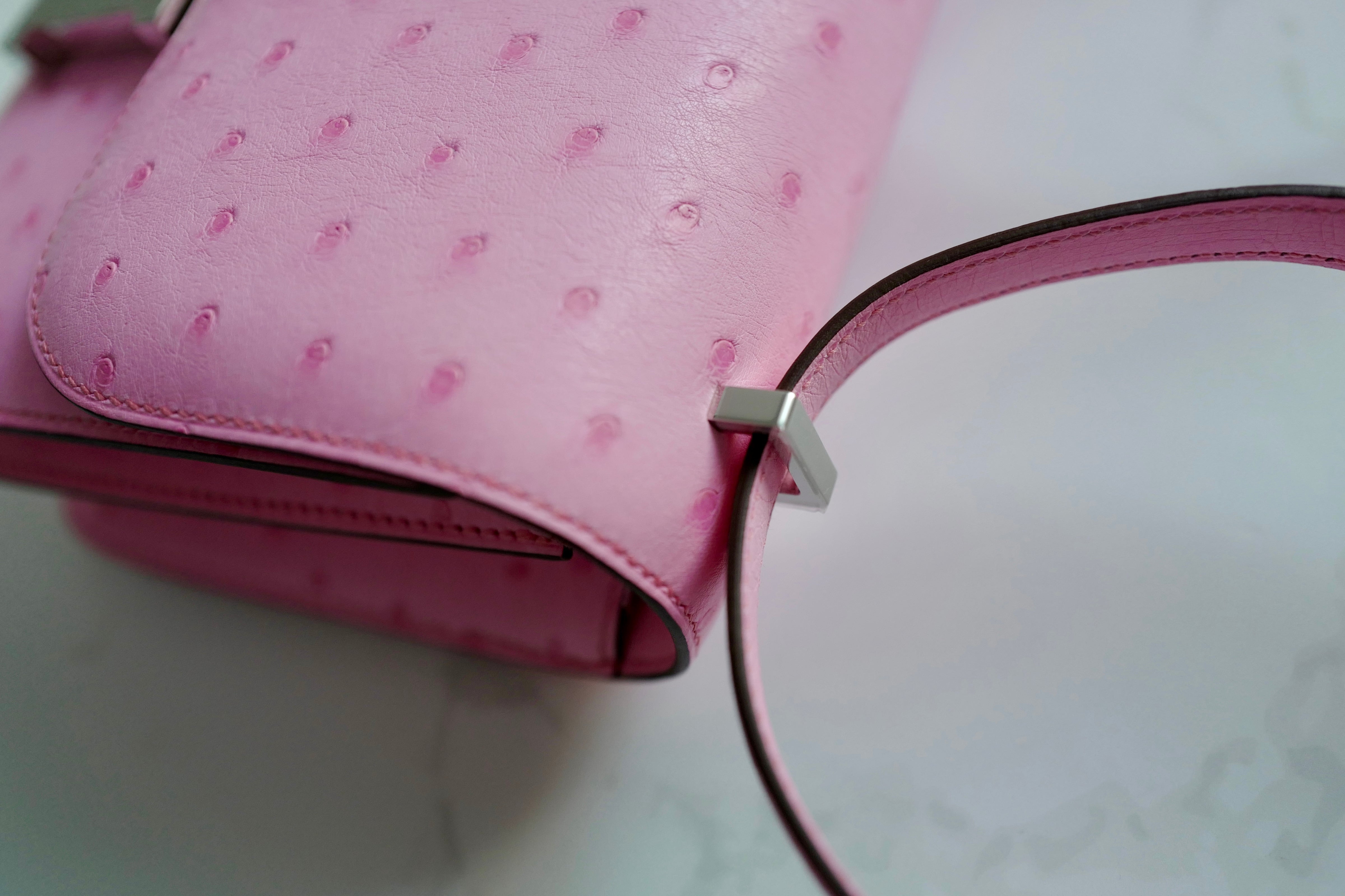 NEW Hermes Constance III Mini Mirror Ostrich Rose Bubblegum W Complete Receipt