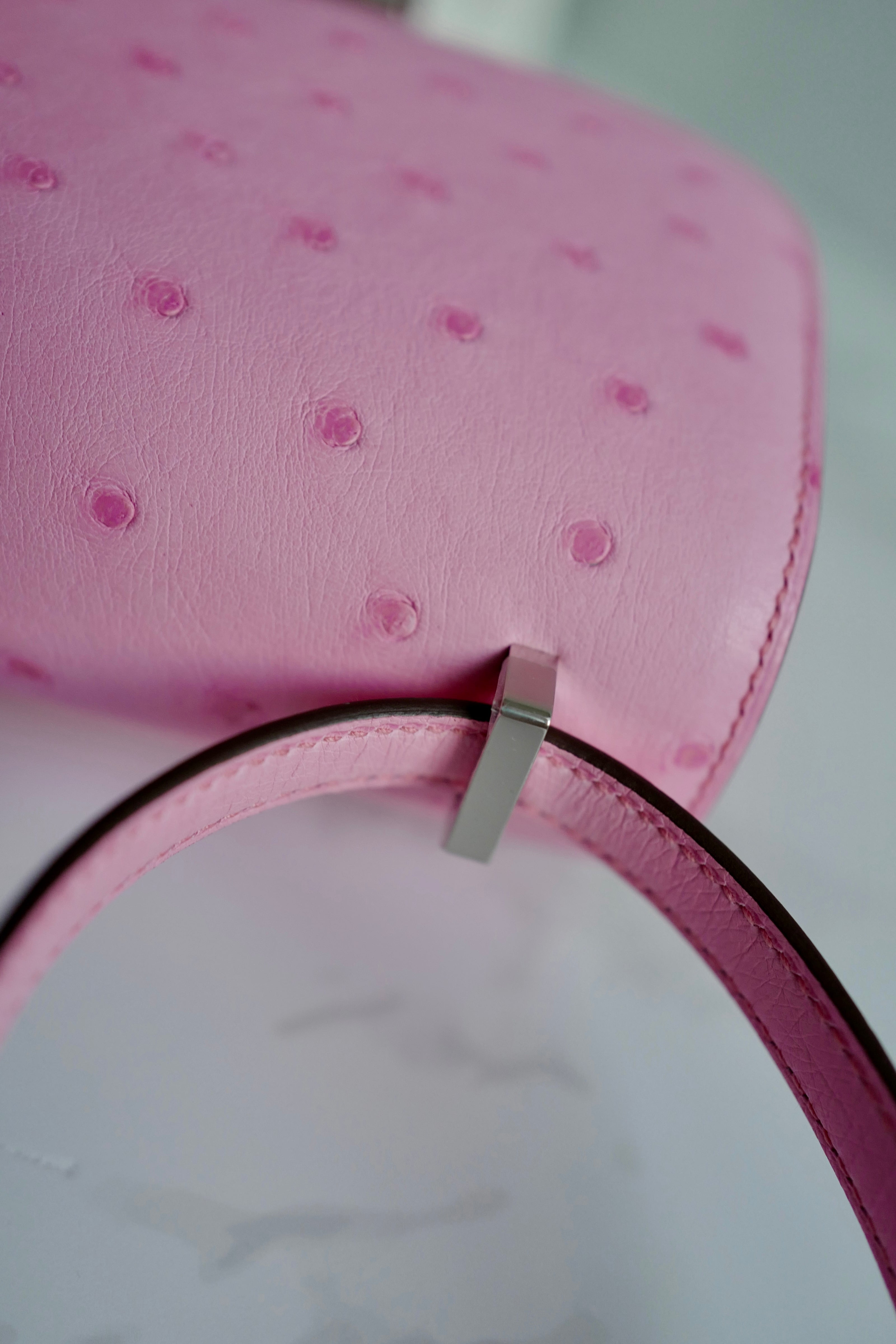 NEW Hermes Constance III Mini Mirror Ostrich Rose Bubblegum W Complete Receipt