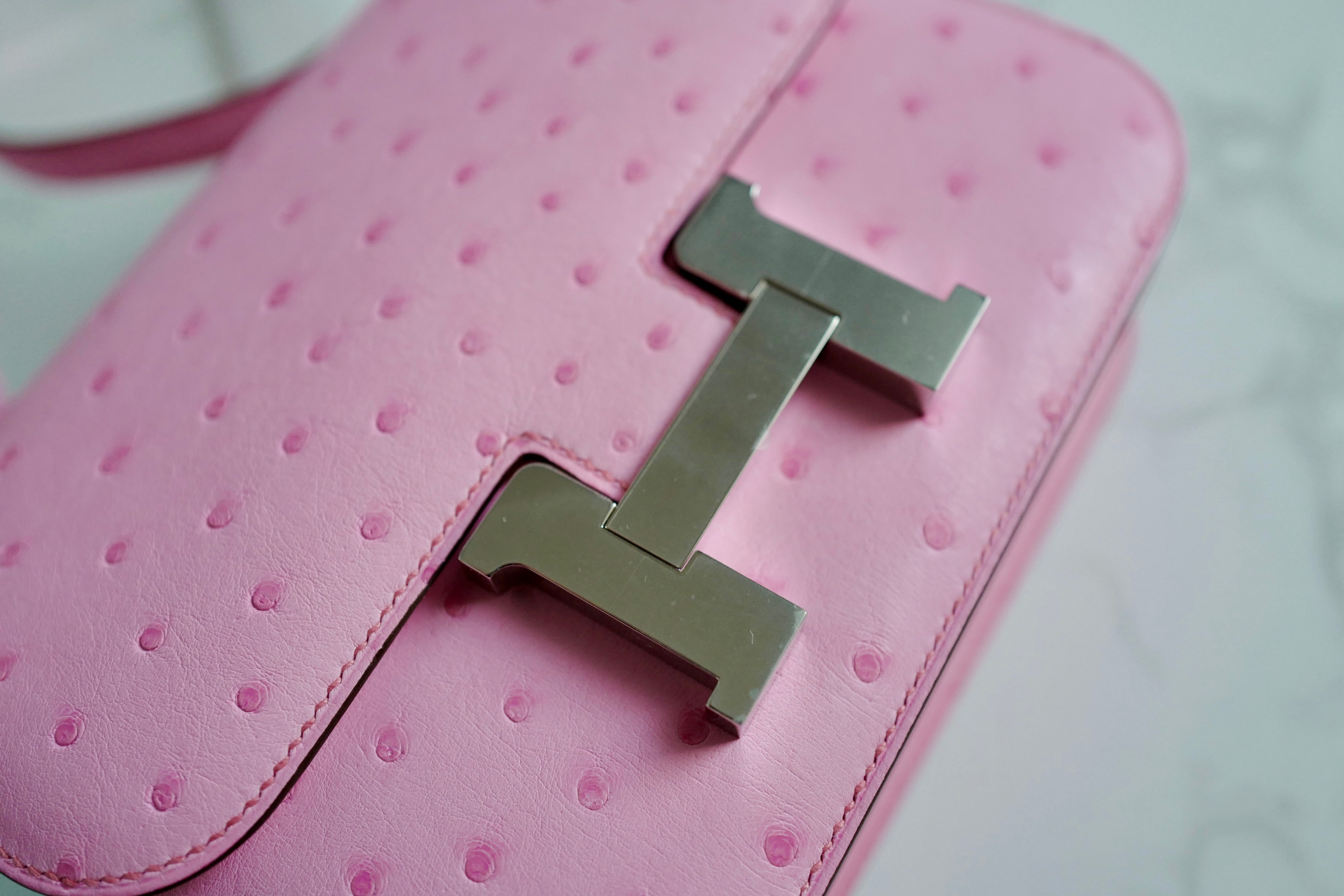 NEW Hermes Constance III Mini Mirror Ostrich Rose Bubblegum W Complete Receipt
