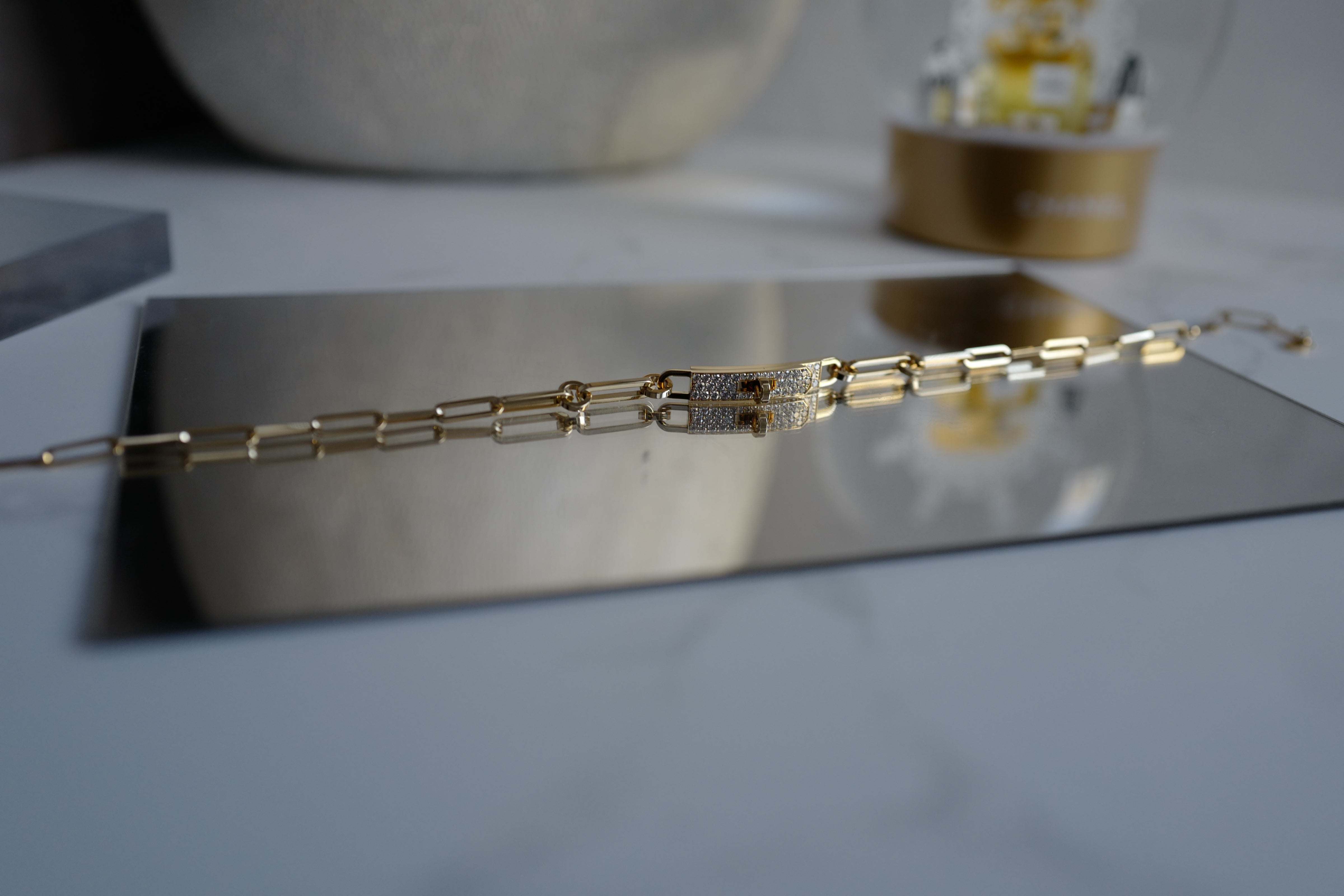 BNIB Hermes Kelly chaine Double Chain/Choker necklace diamonds Yellow Gold