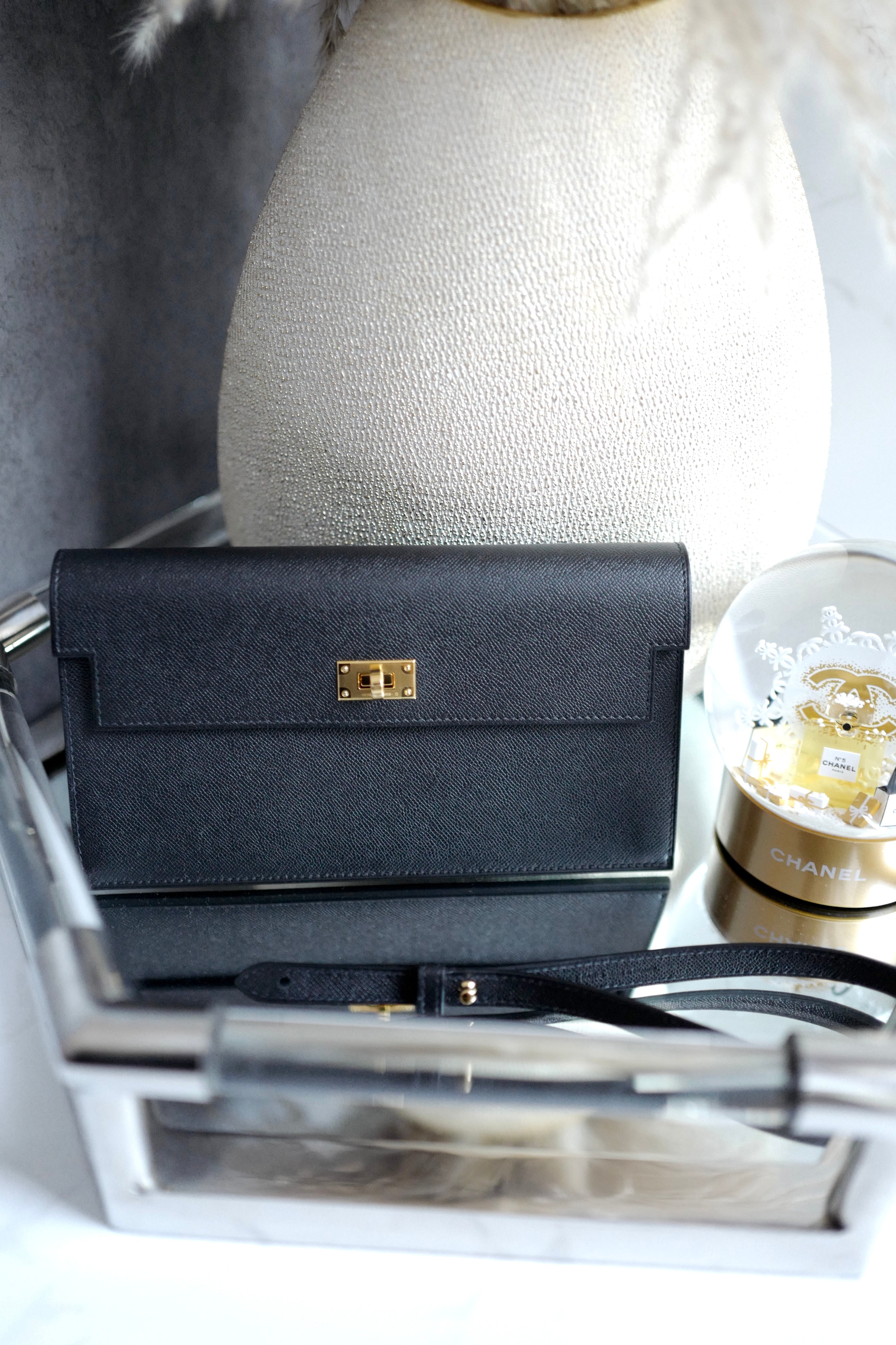 BNIB HERMES Kelly Pocket Long Wallet Noir/Black Veau Madame GHW