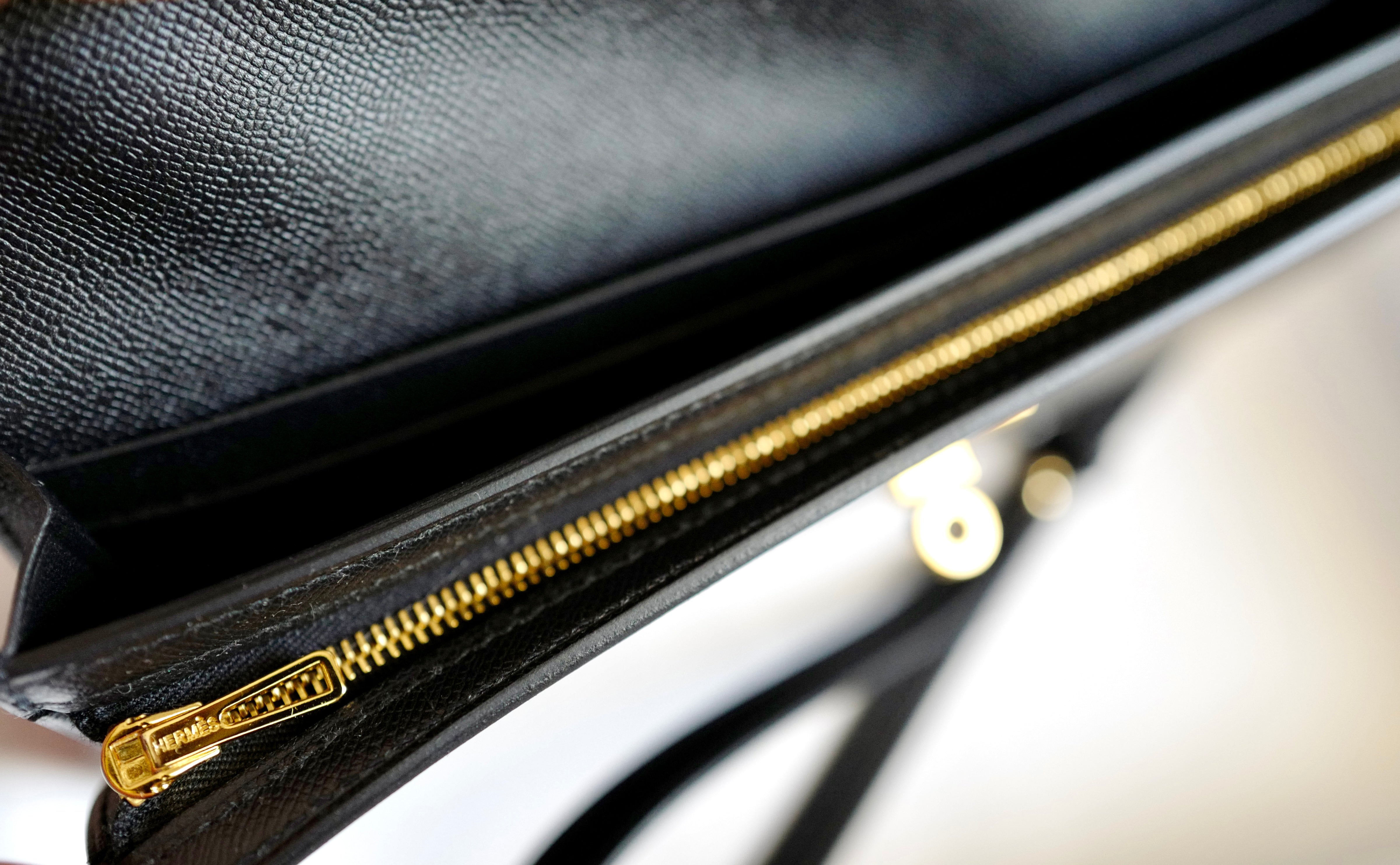 BNIB HERMES Kelly Pocket Long Wallet Noir/Black Veau Madame GHW