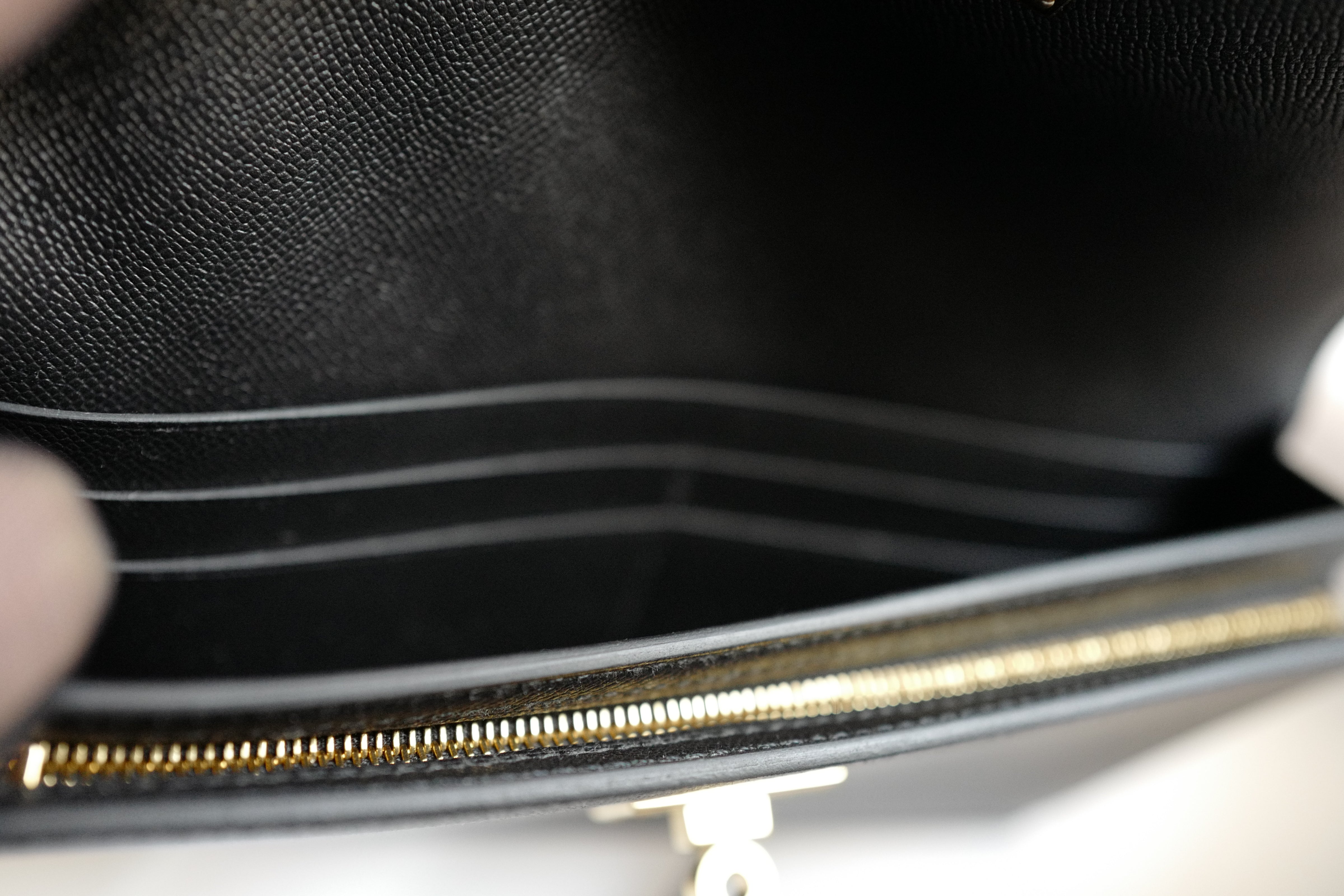 BNIB HERMES Kelly Pocket Long Wallet Noir/Black Veau Madame GHW