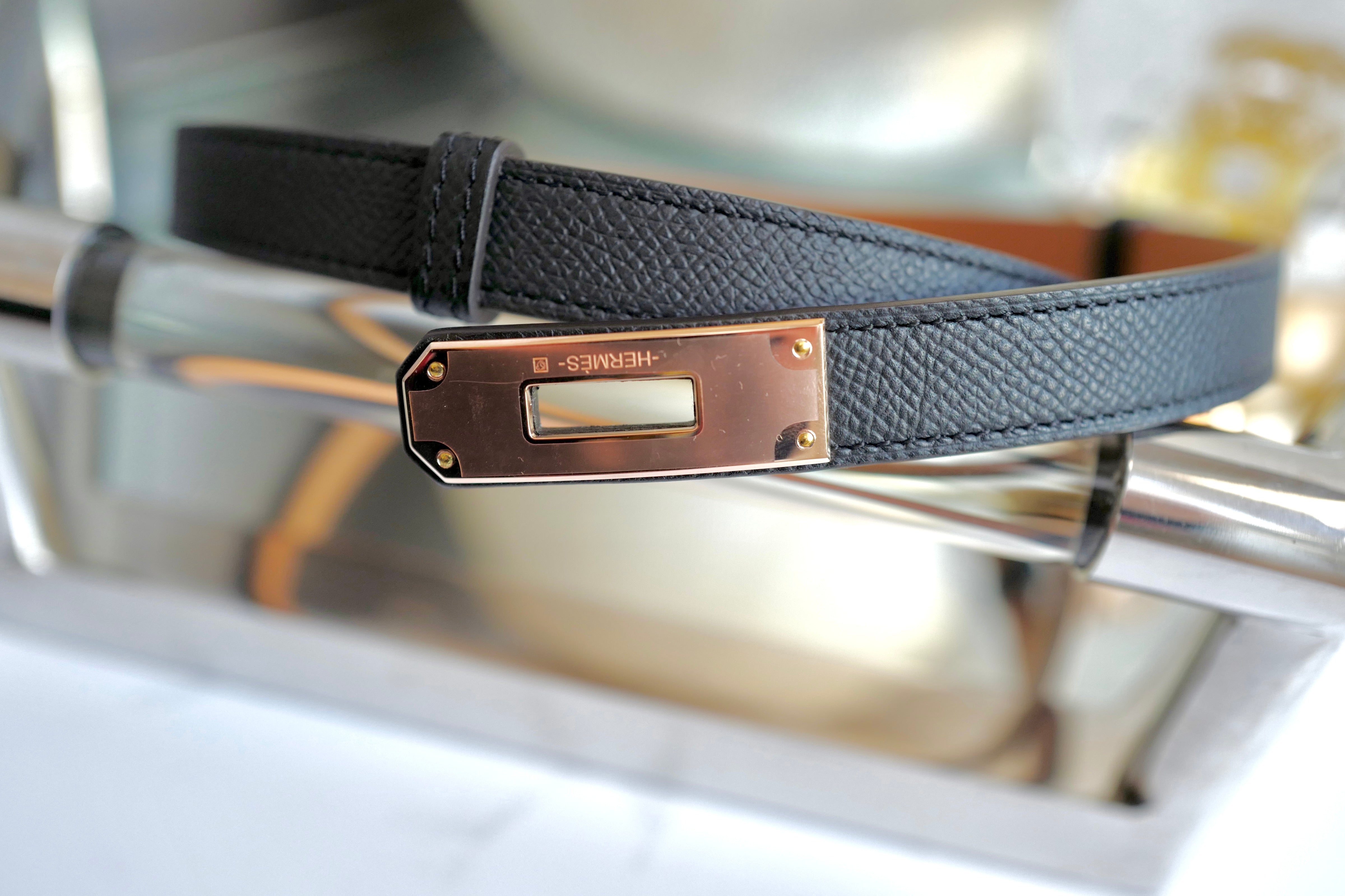 BNIB Hermès Kelly 18 Belt Epsom in Noir Rose Gold HW 2025 - One Size Adjustable