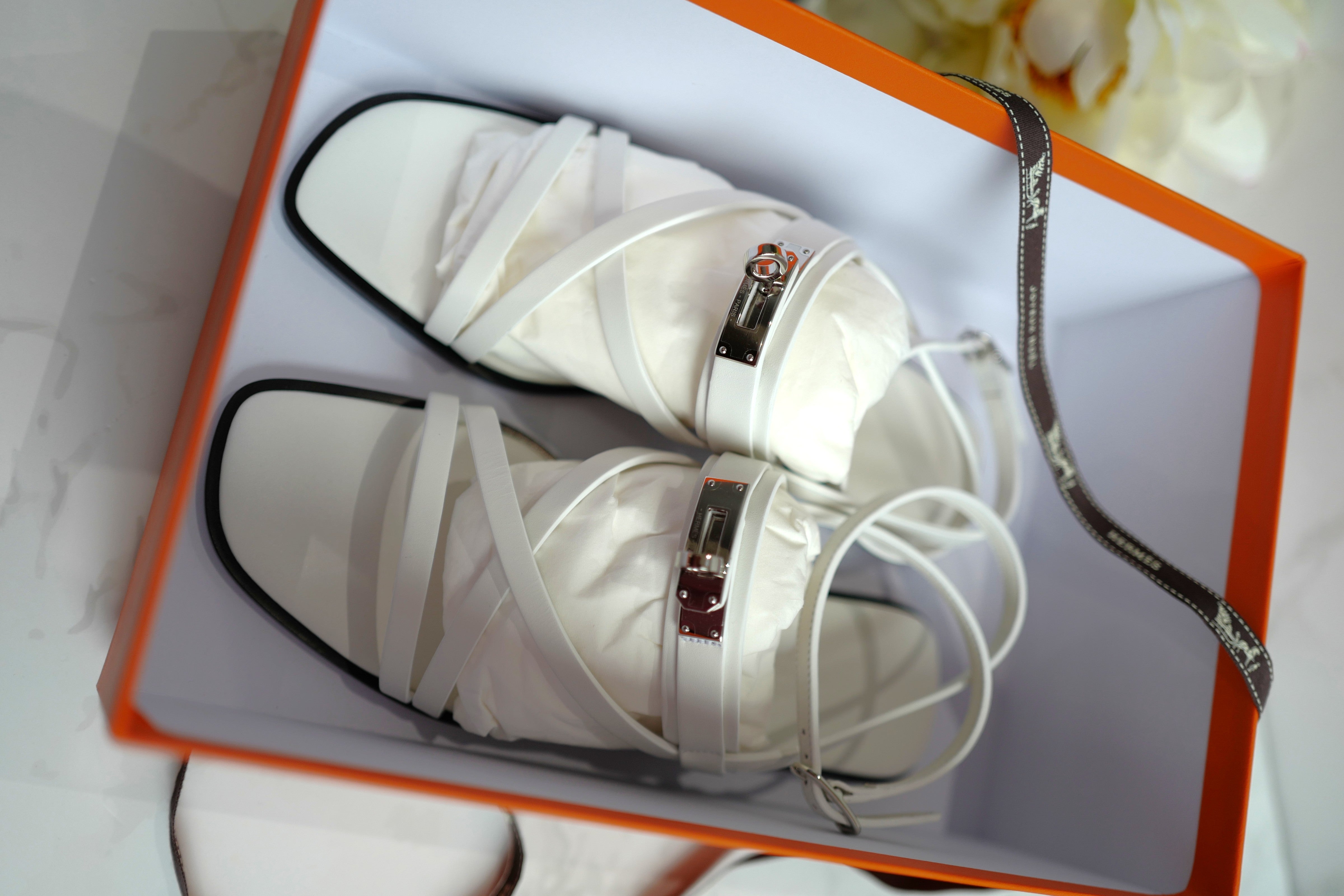 BNIB Hermes Women's June Sandal WHITE CALF 38.5