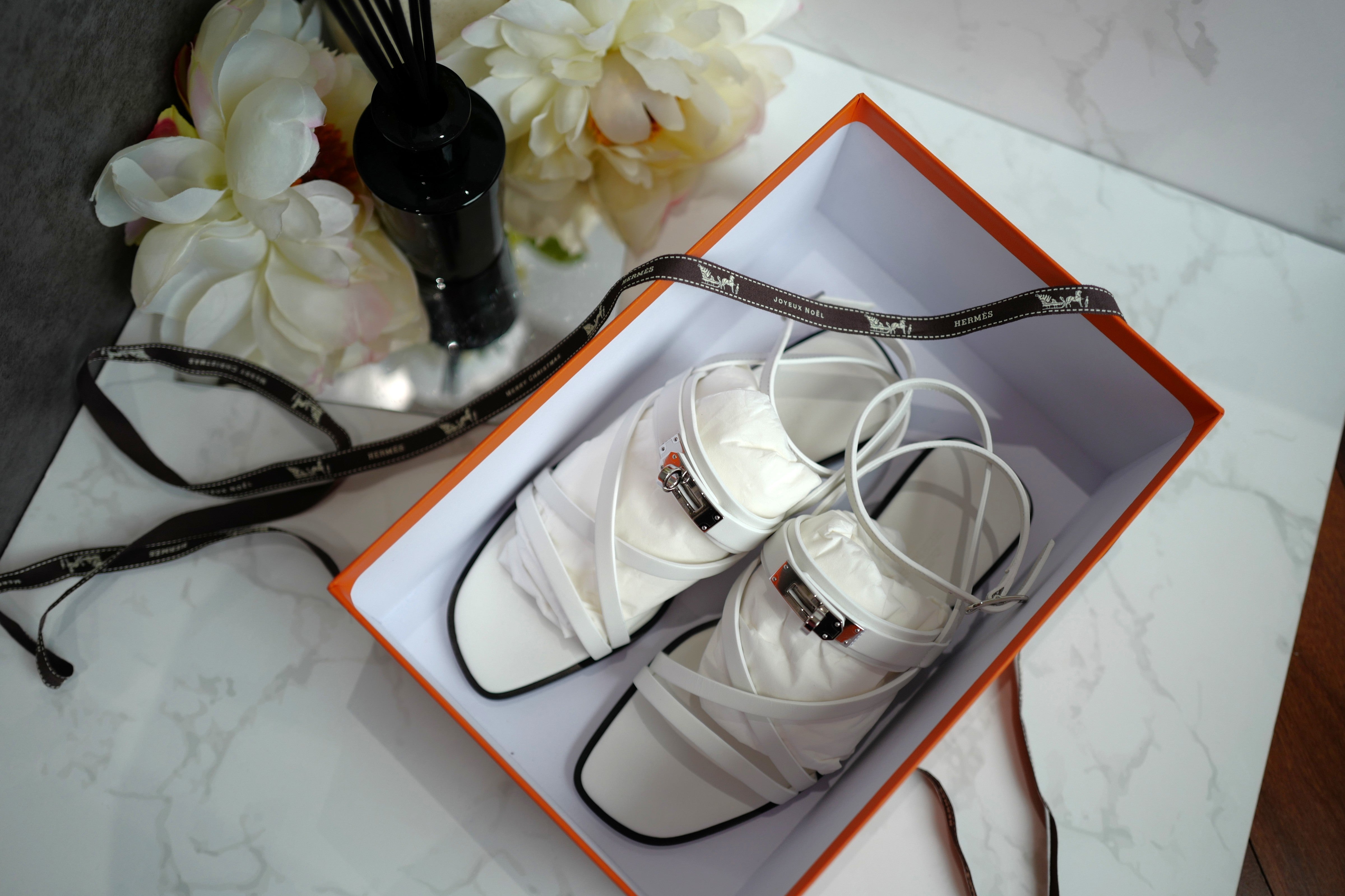 BNIB Hermes Women's June Sandal WHITE CALF 38.5