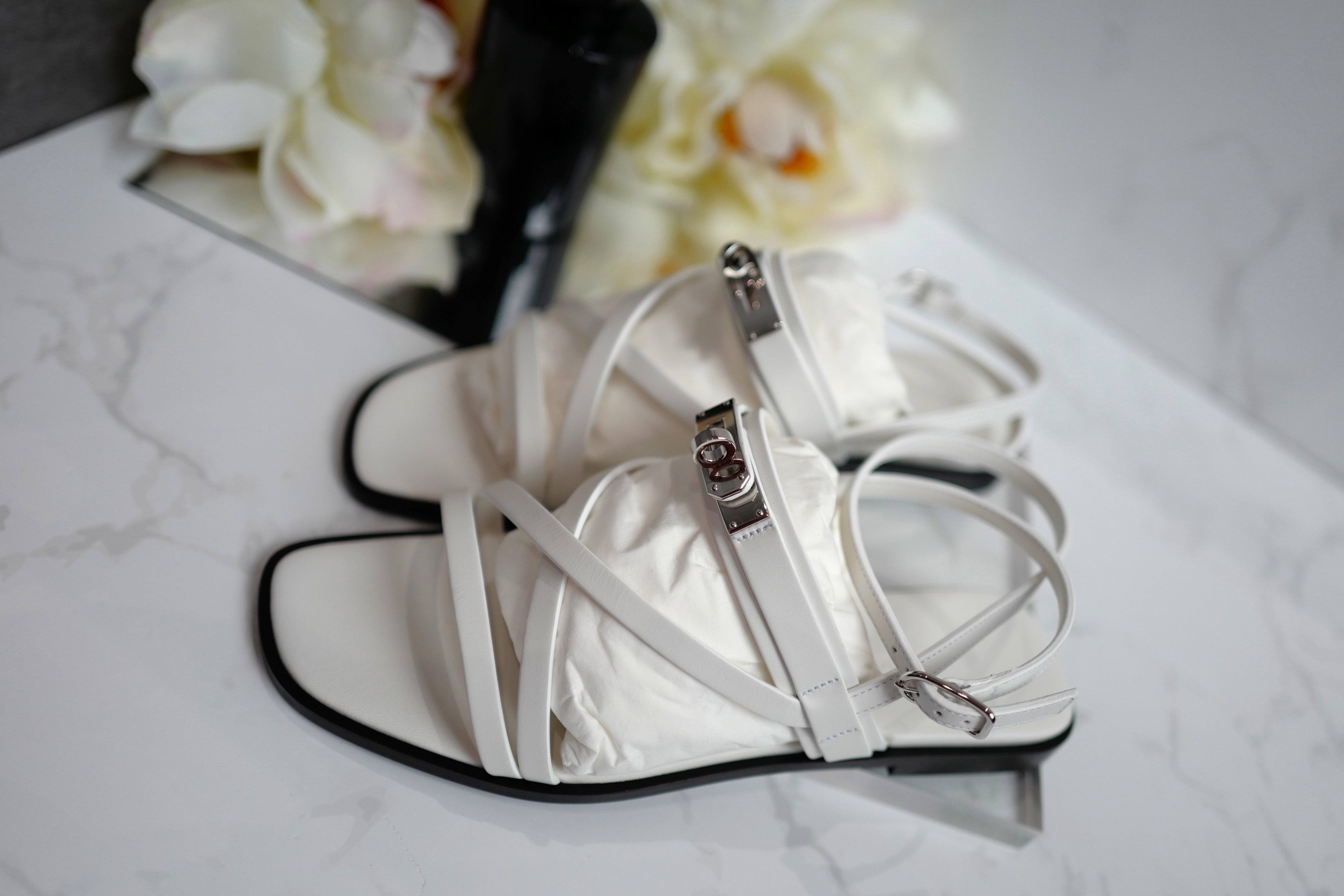 BNIB Hermes Women's June Sandal WHITE CALF 38.5