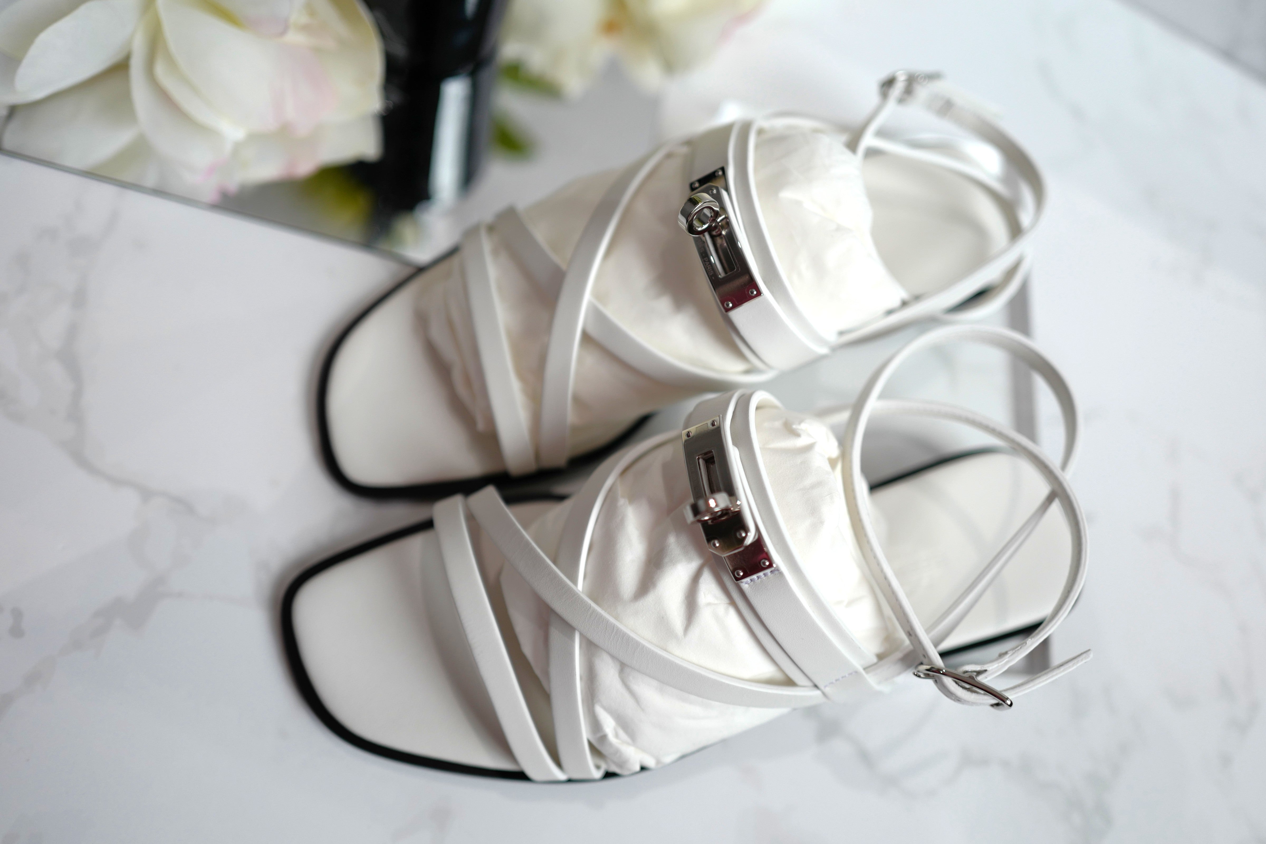 BNIB Hermes Women's June Sandal WHITE CALF 38.5