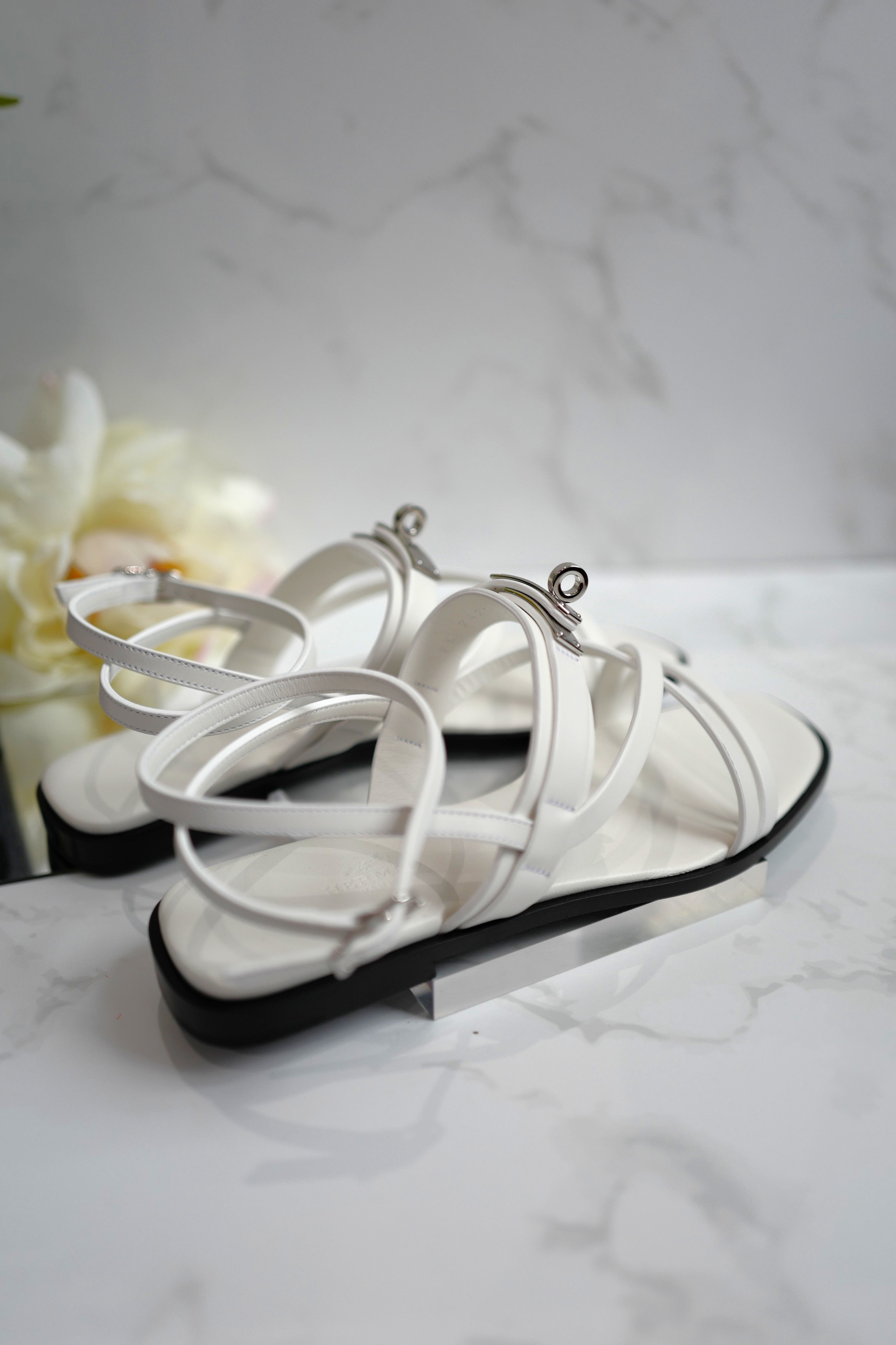 BNIB Hermes Women's June Sandal WHITE CALF 38.5