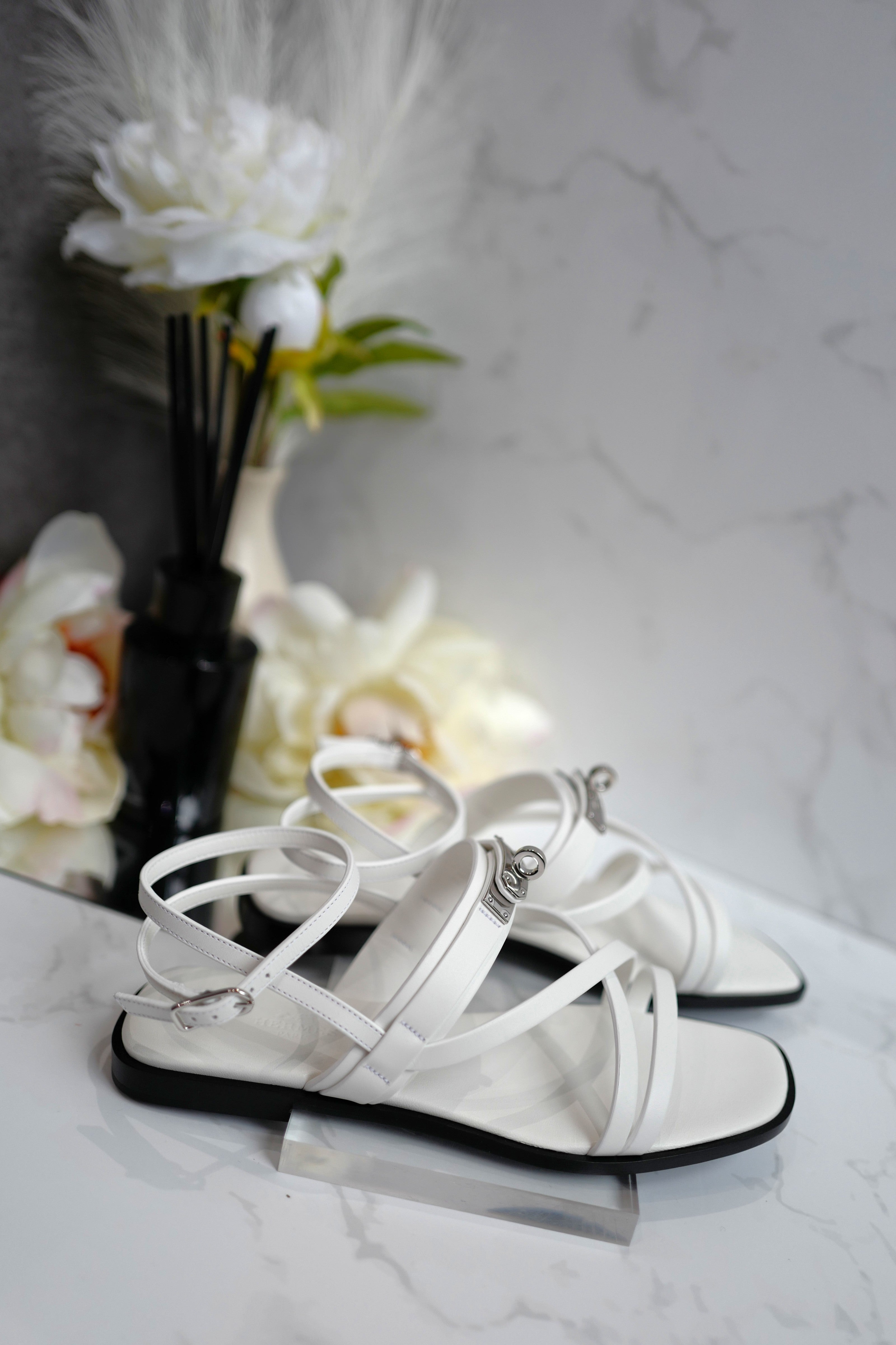 BNIB Hermes Women's June Sandal WHITE CALF 38.5