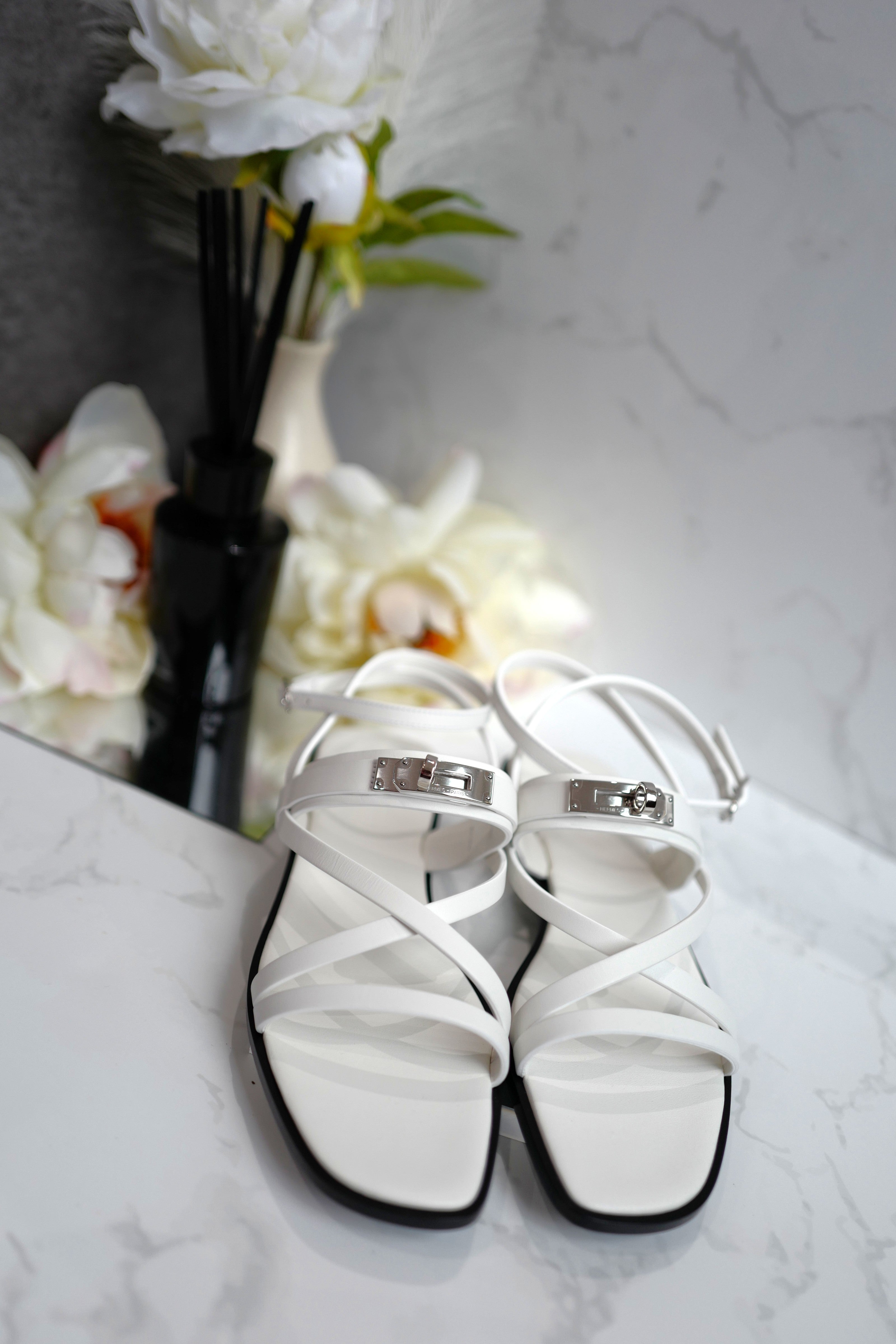 BNIB Hermes Women's June Sandal WHITE CALF 38.5