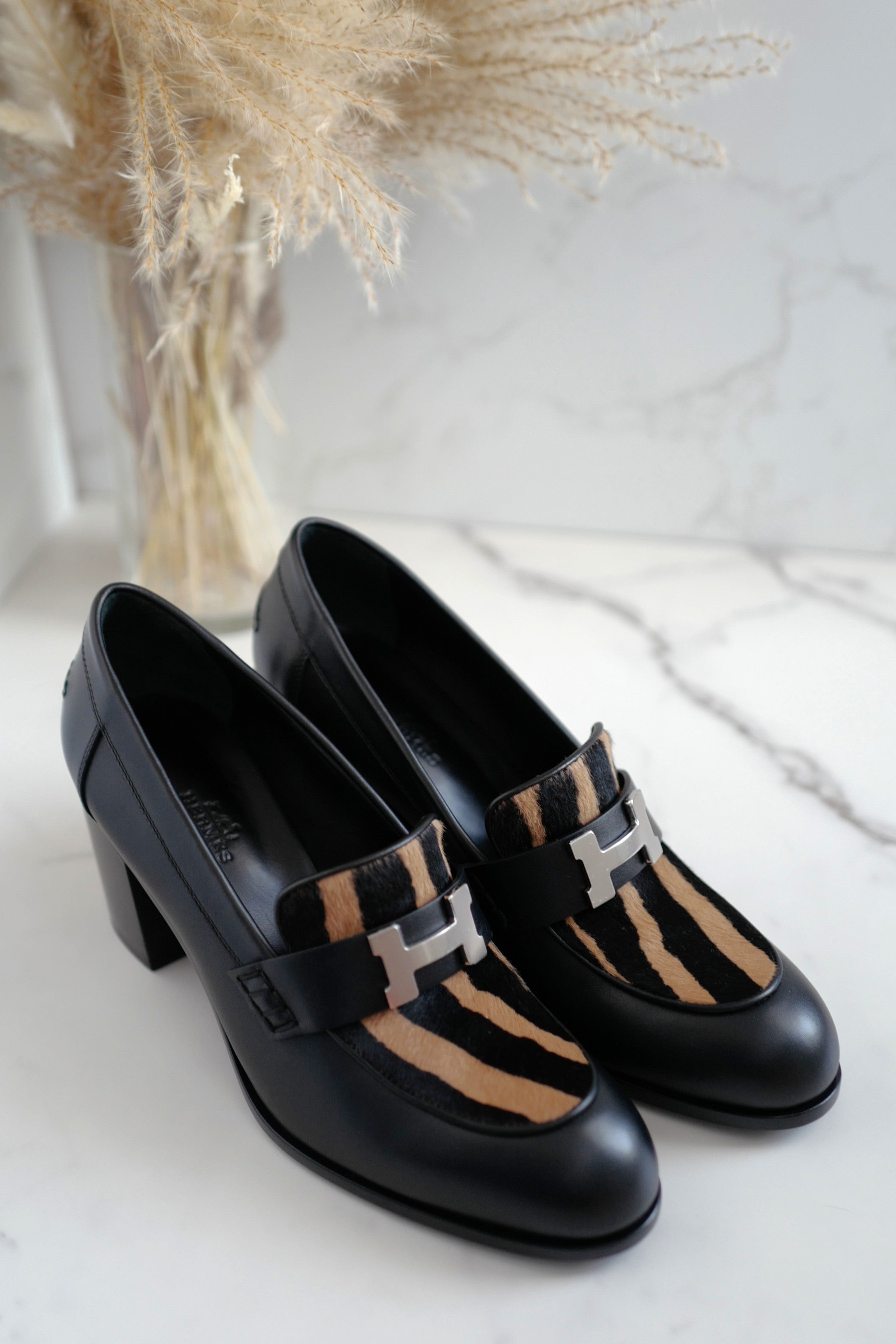 BNIB Hermes Mocassins Dauphine 70 w/ Leopard Detail Size 39