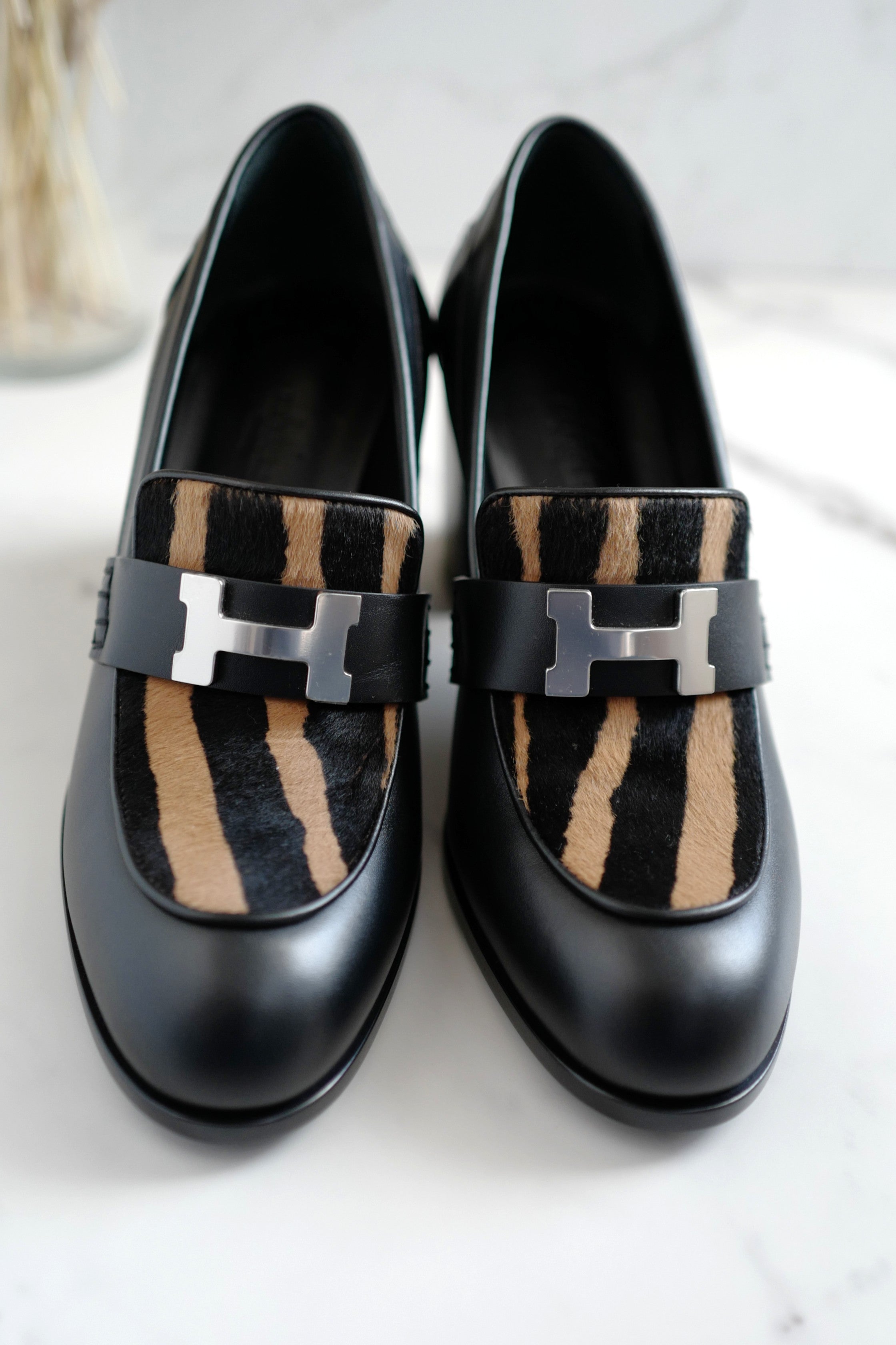 BNIB Hermes Mocassins Dauphine 70 w/ Leopard Detail Size 39