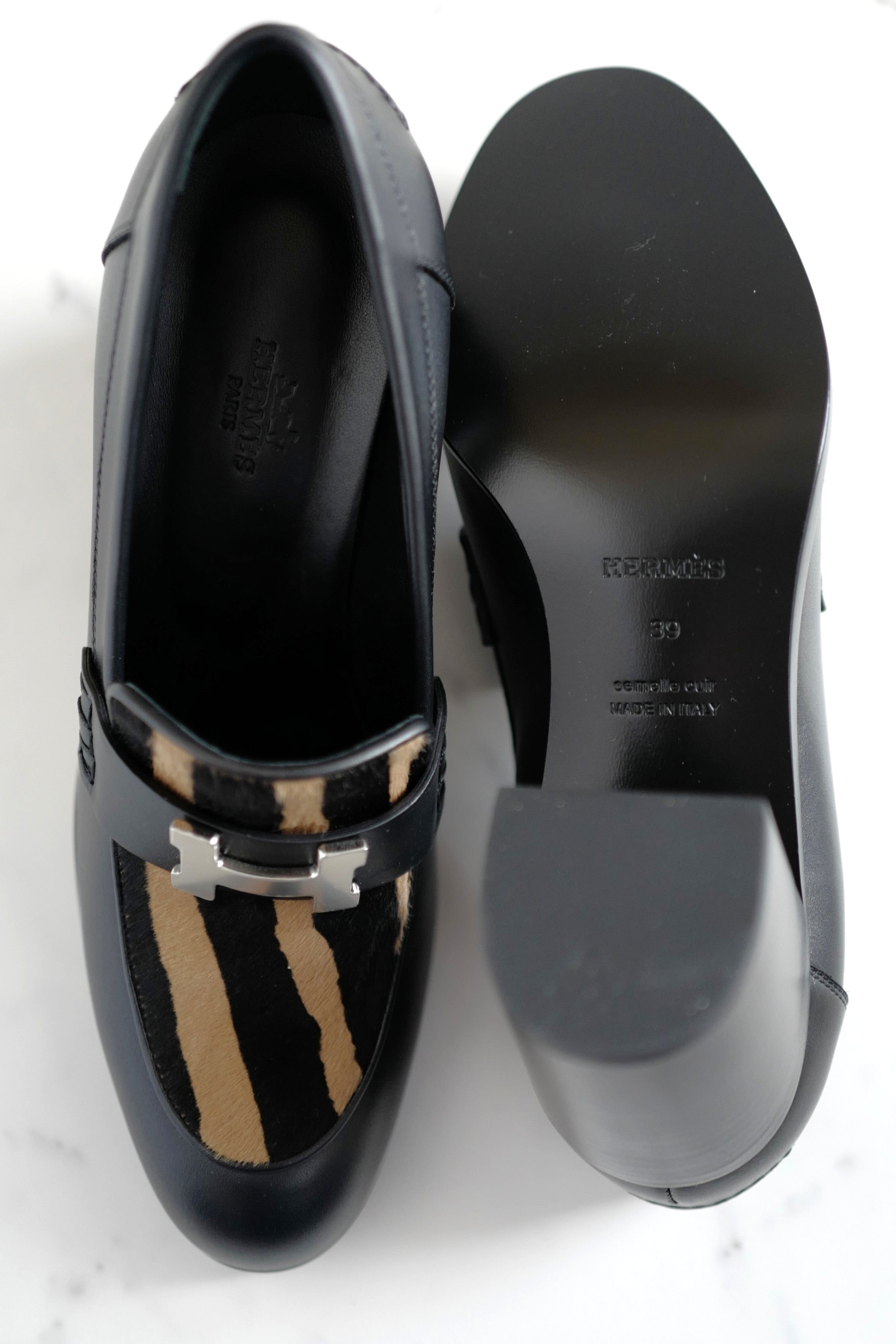 BNIB Hermes Mocassins Dauphine 70 w/ Leopard Detail Size 39