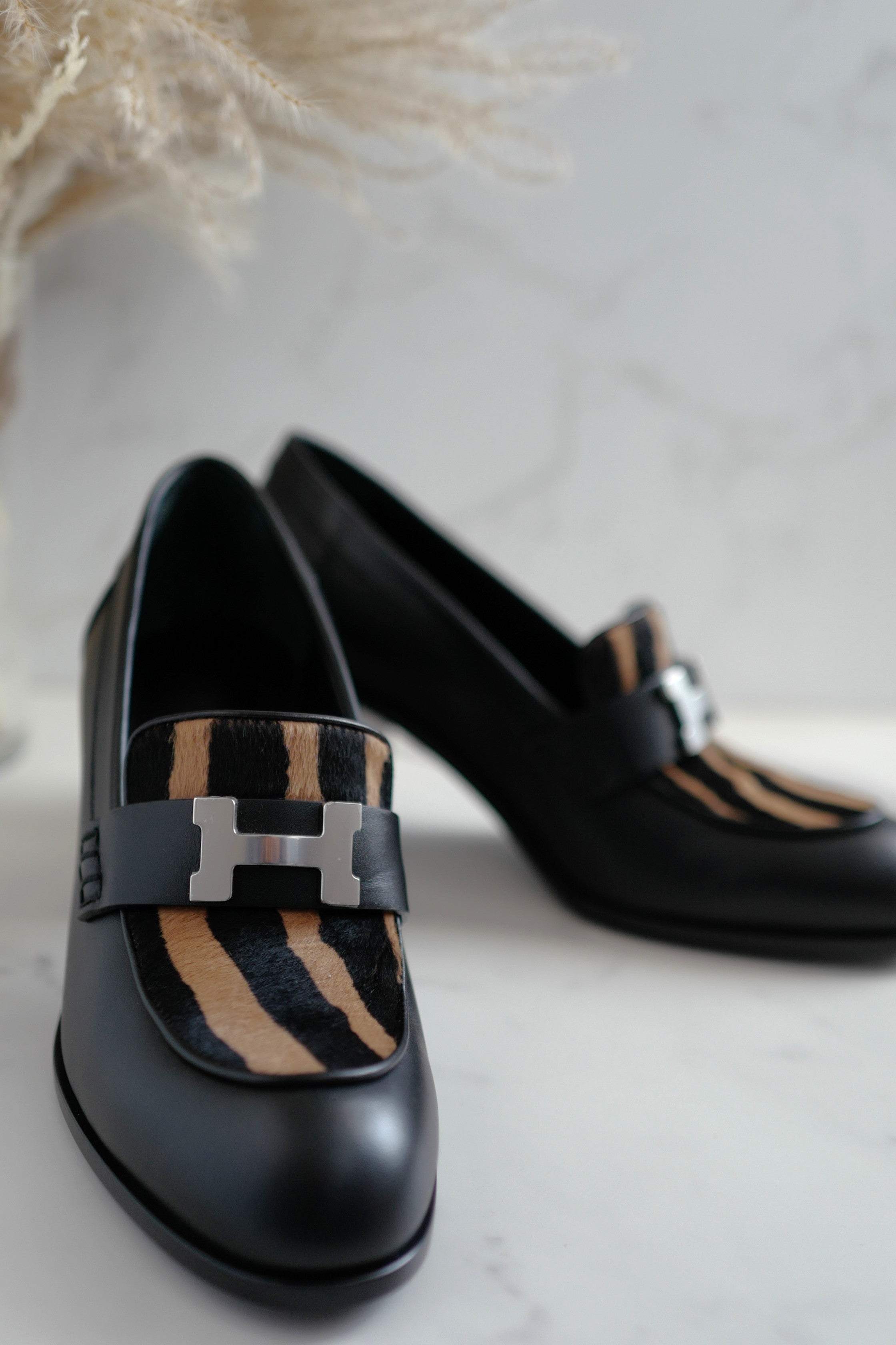 BNIB Hermes Mocassins Dauphine 70 w/ Leopard Detail Size 39