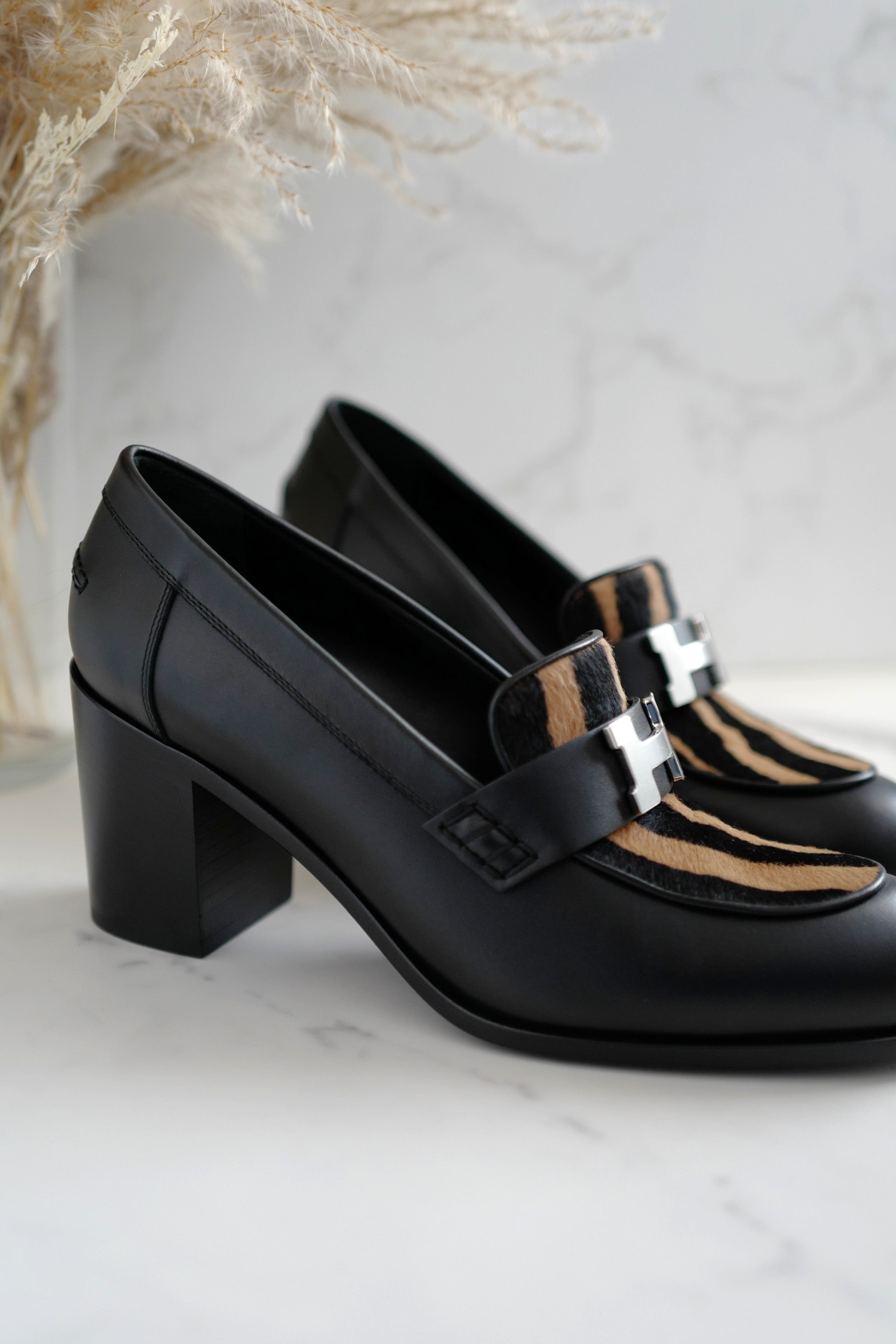 BNIB Hermes Mocassins Dauphine 70 w/ Leopard Detail Size 39