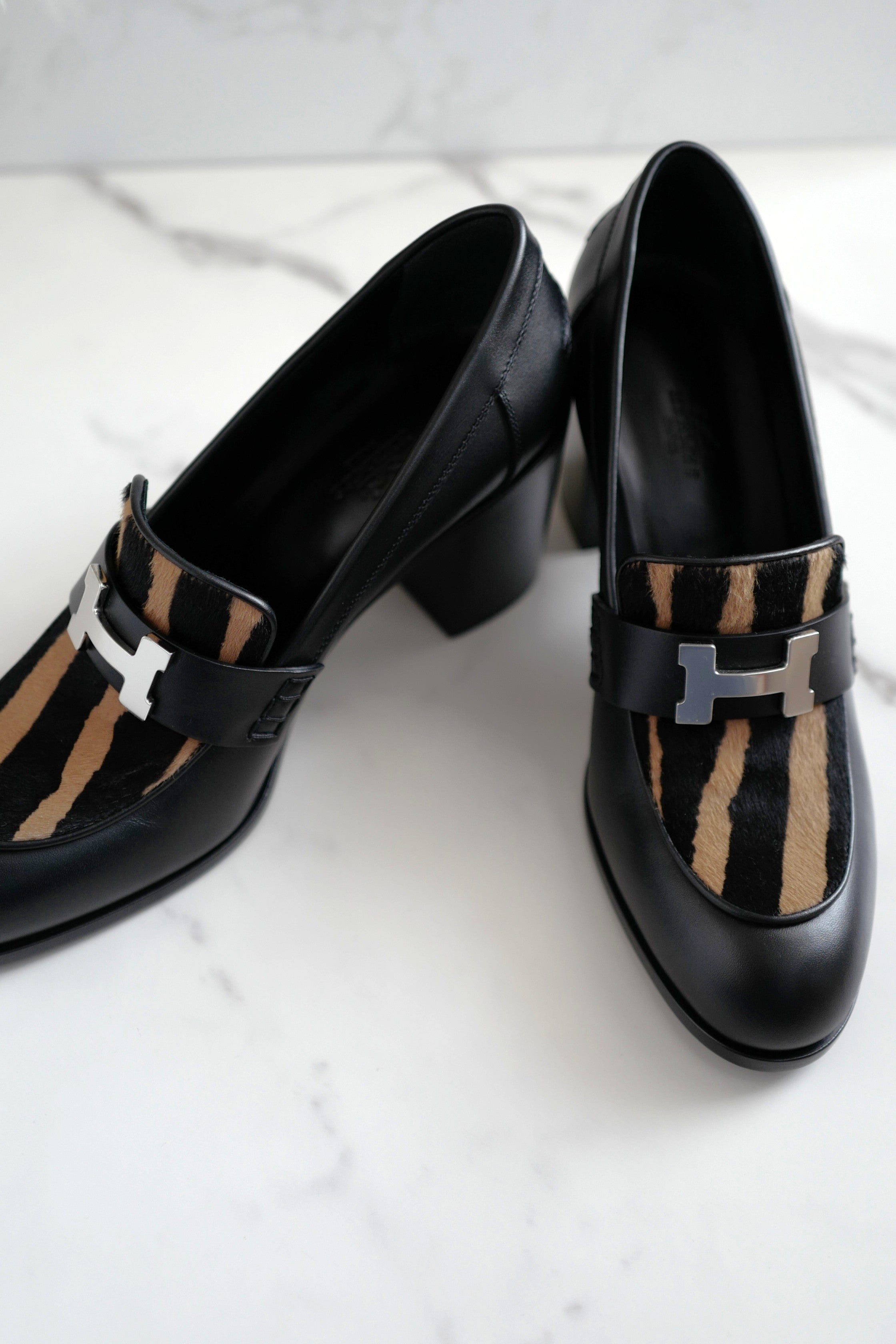 BNIB Hermes Mocassins Dauphine 70 w/ Leopard Detail Size 39