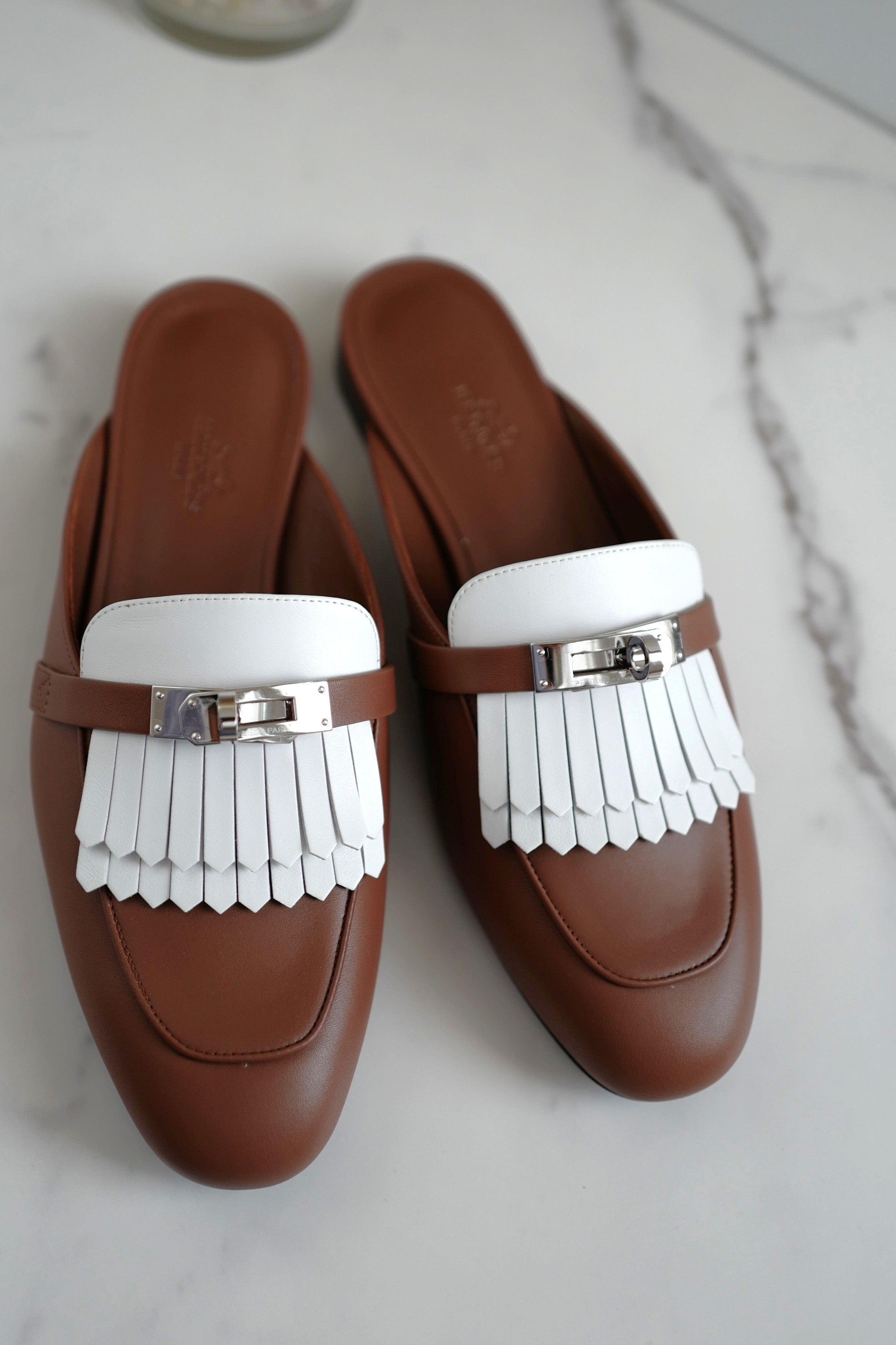 BNIB Hermes Women Mules Fringed Oz Supple Calfskin w/ PHW Size 38